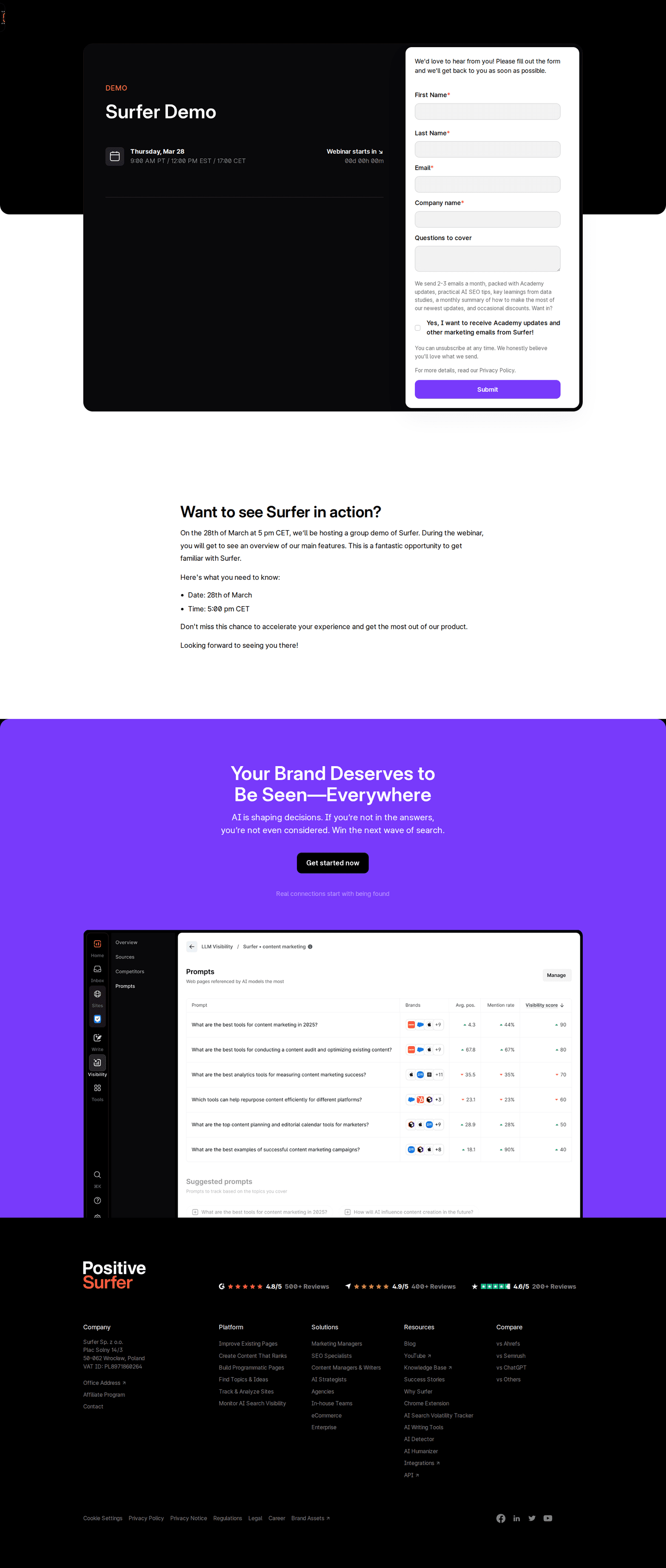 Surfer SEO webinar page