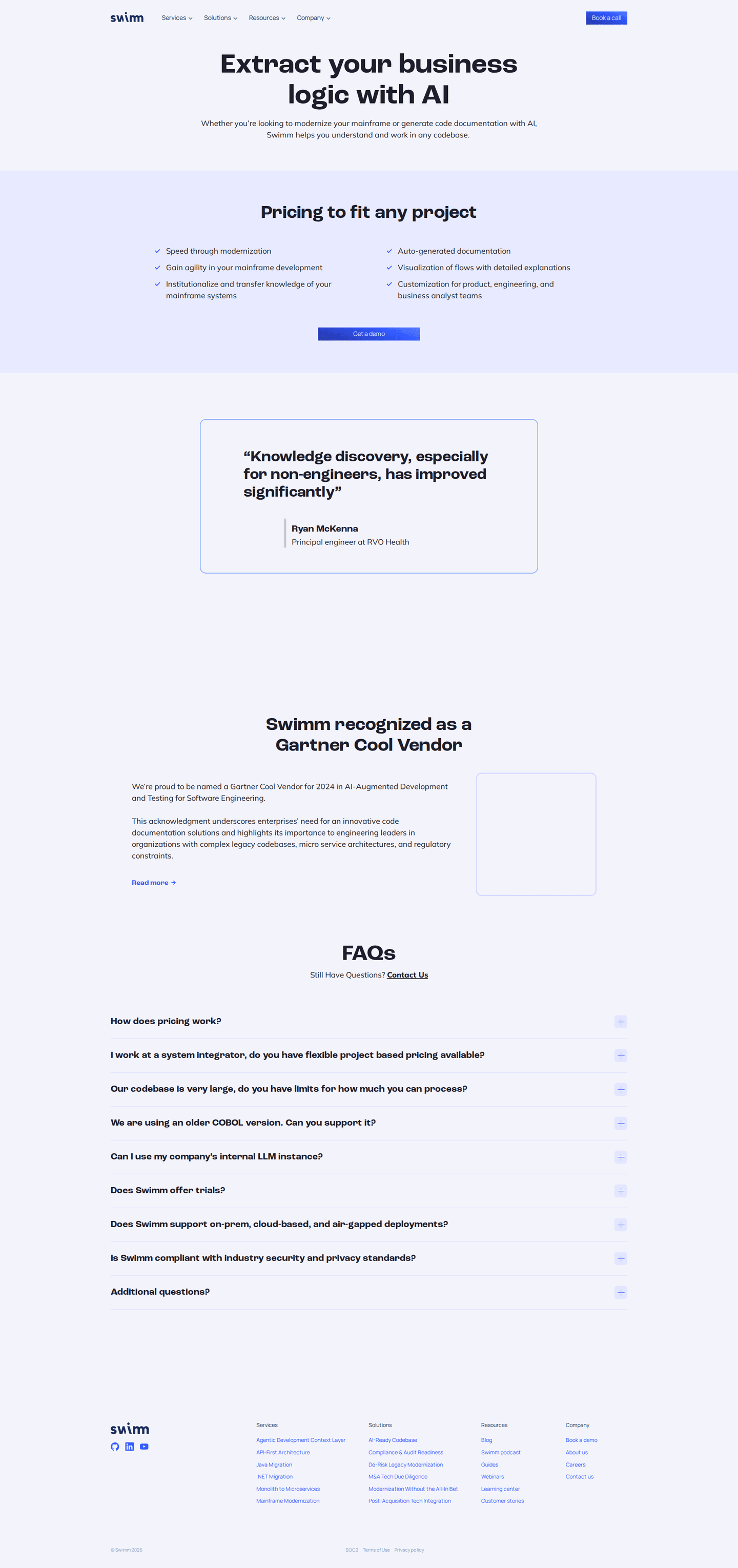 Swimm pricing page