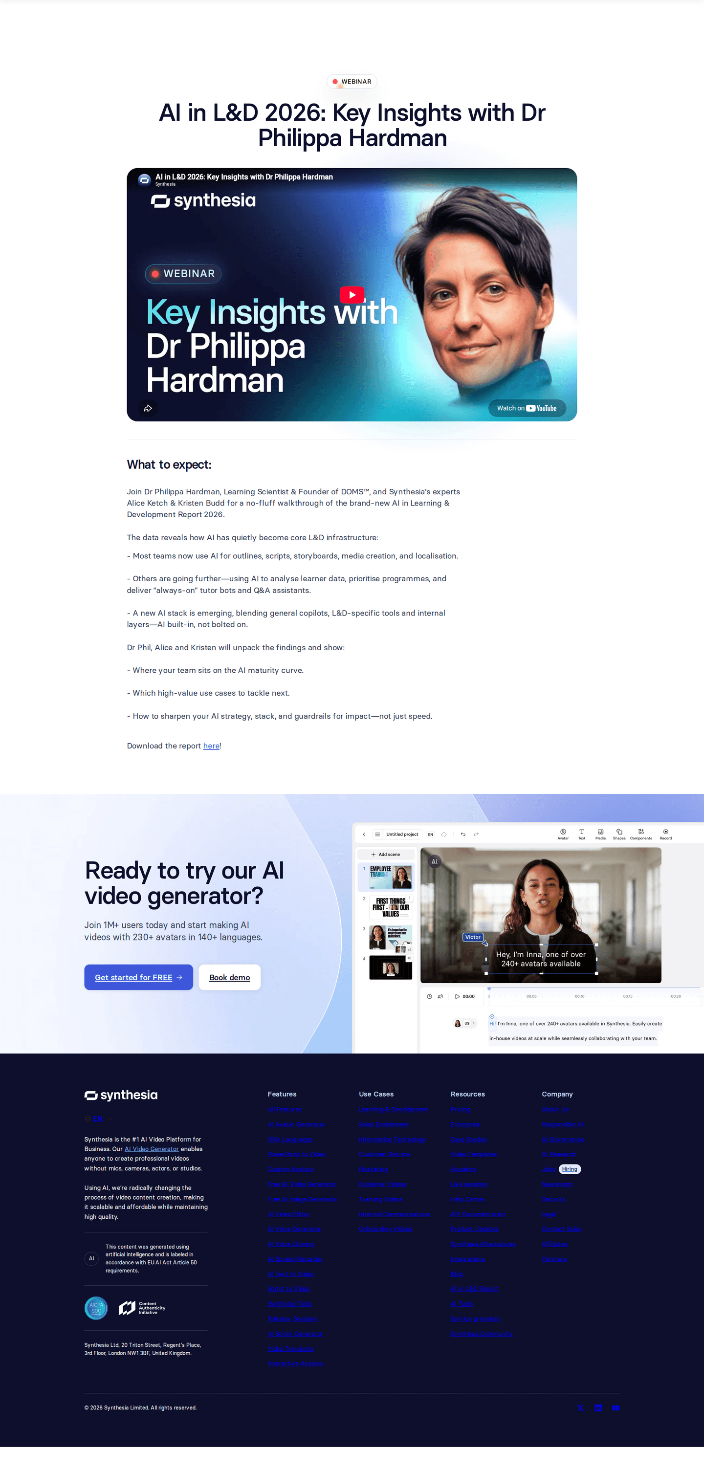 Synthesia webinar page