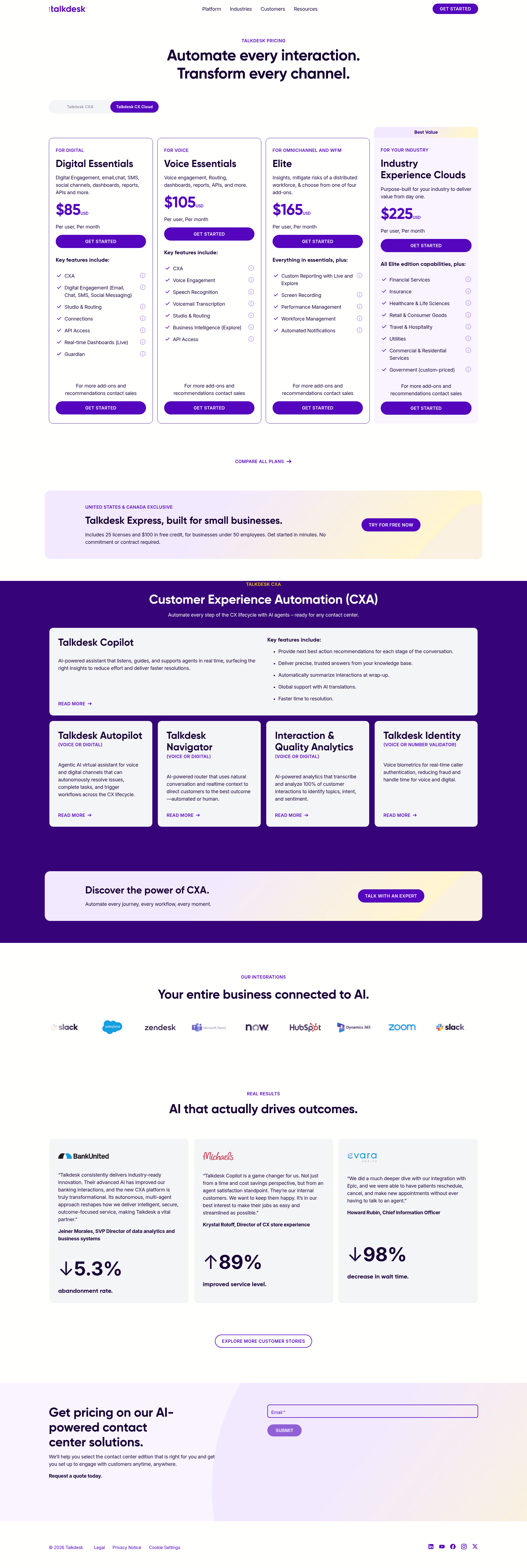 Talkdesk pricing page