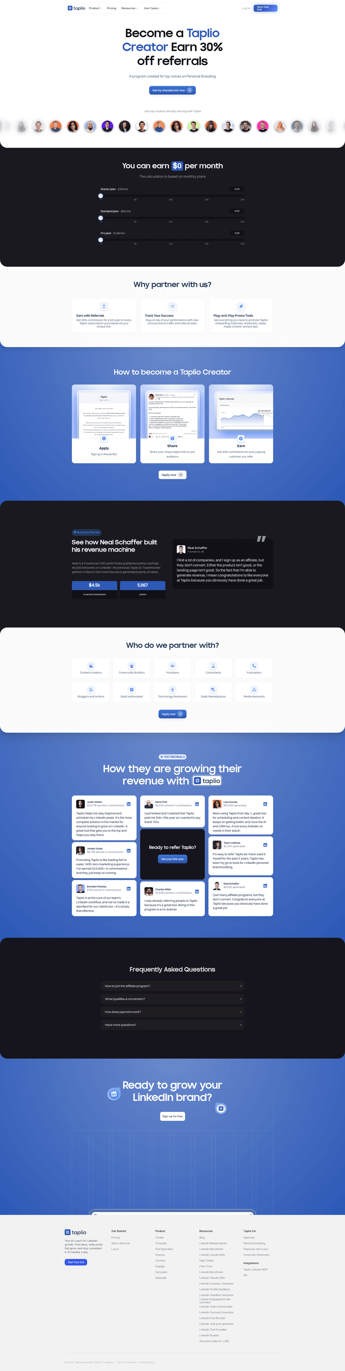 Taplio affiliate program page