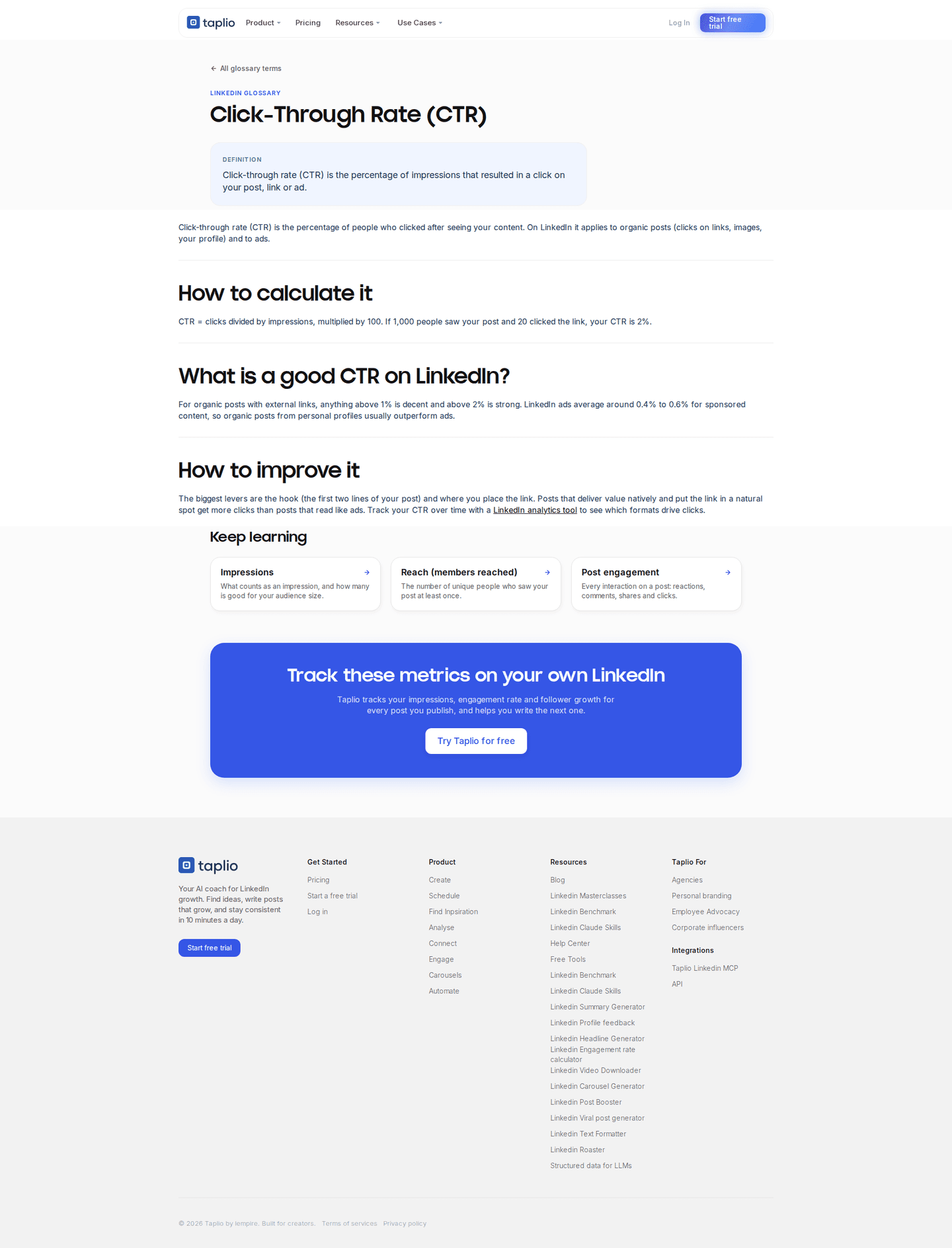 Taplio SEO landing page