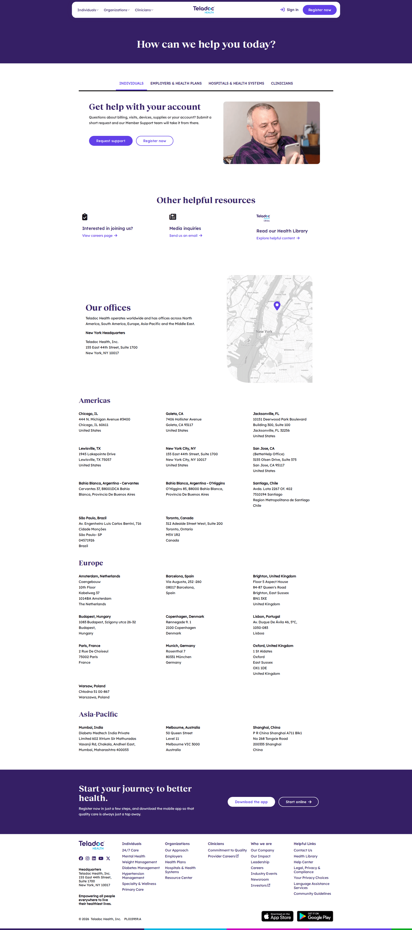 Teladoc Health contact page