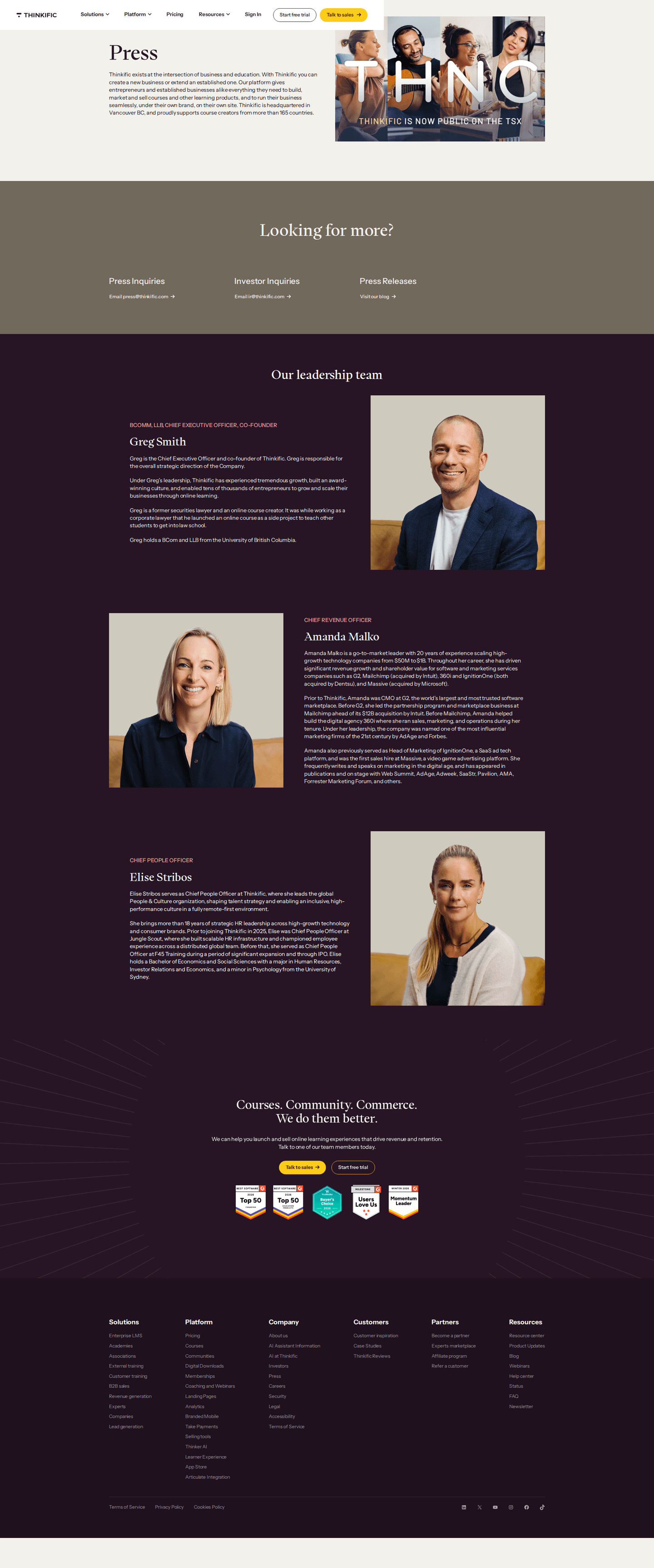 Thinkific press page