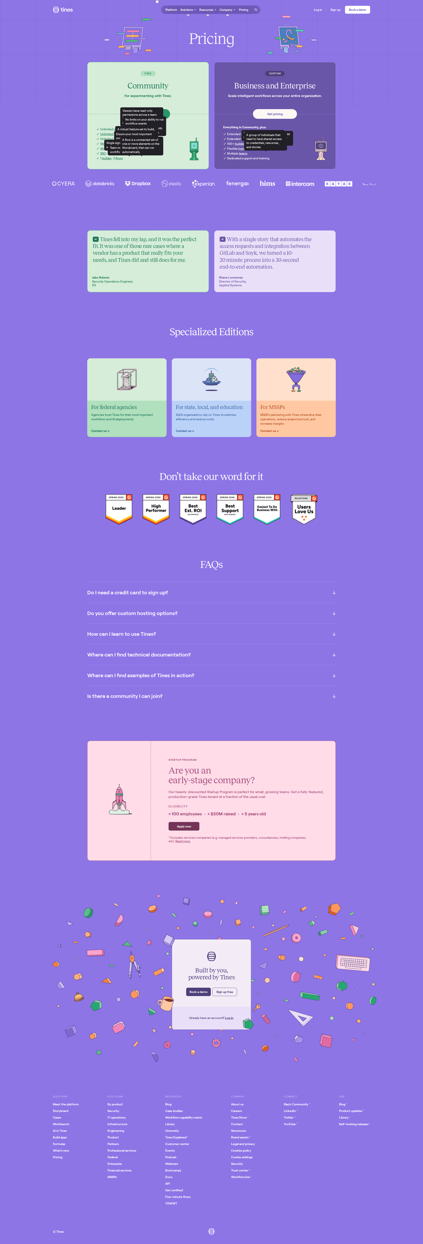Tines 3B pricing page