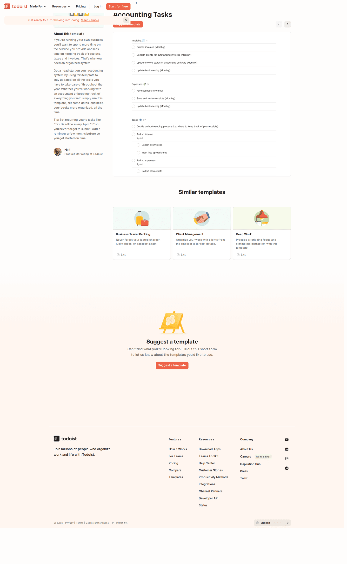 Todoist template page