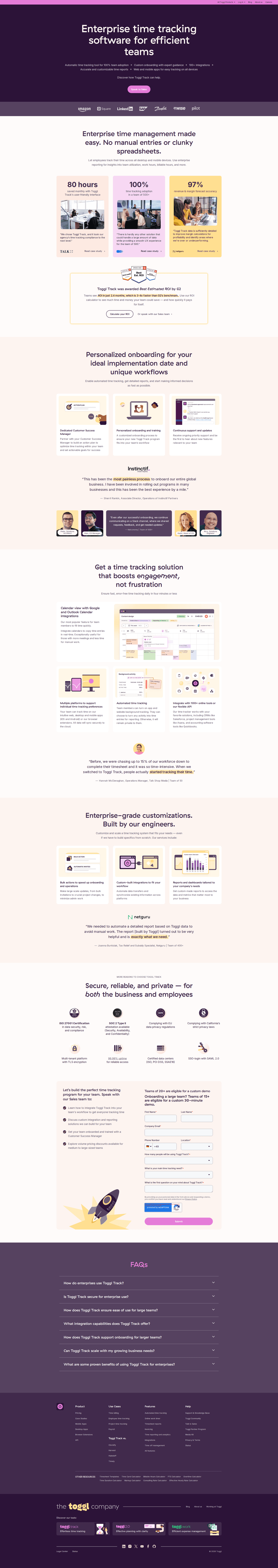 Toggl enterprise page
