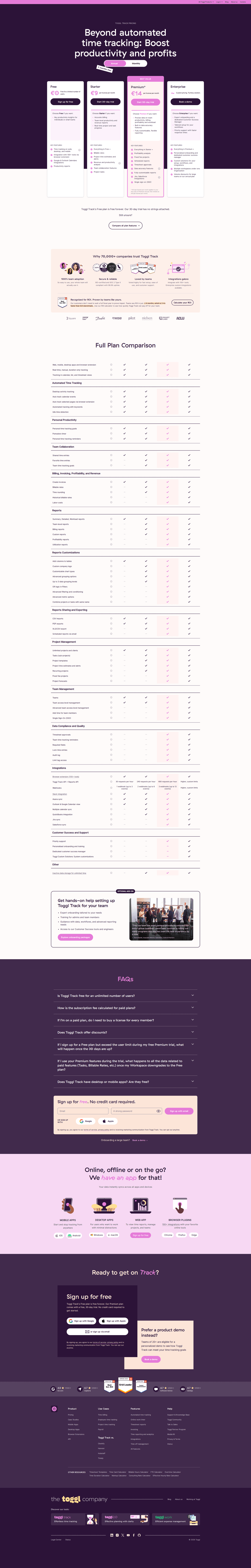 Toggl pricing page