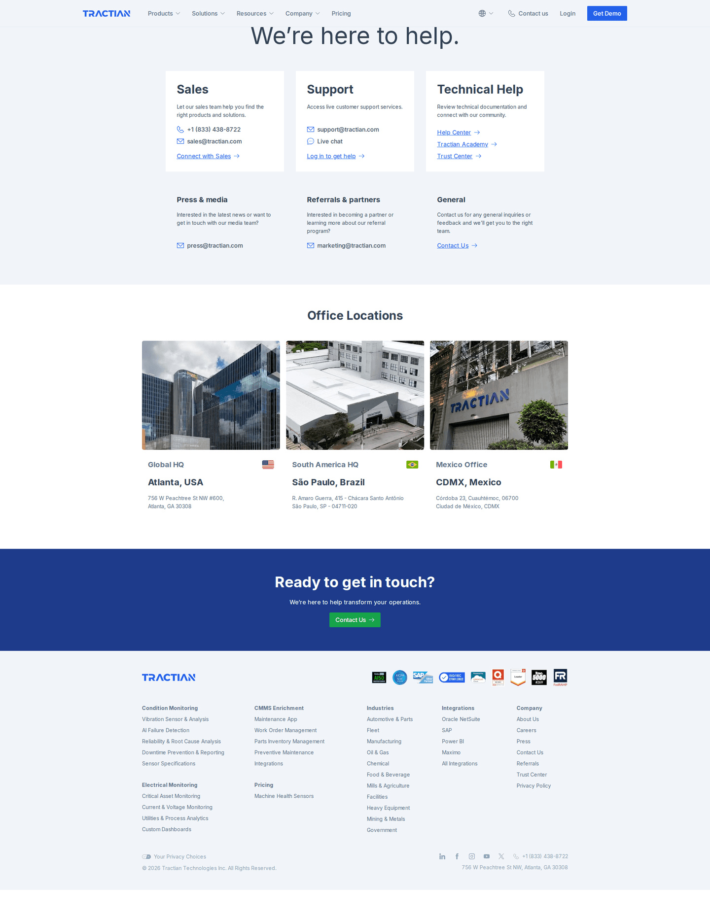 Tractian contact page