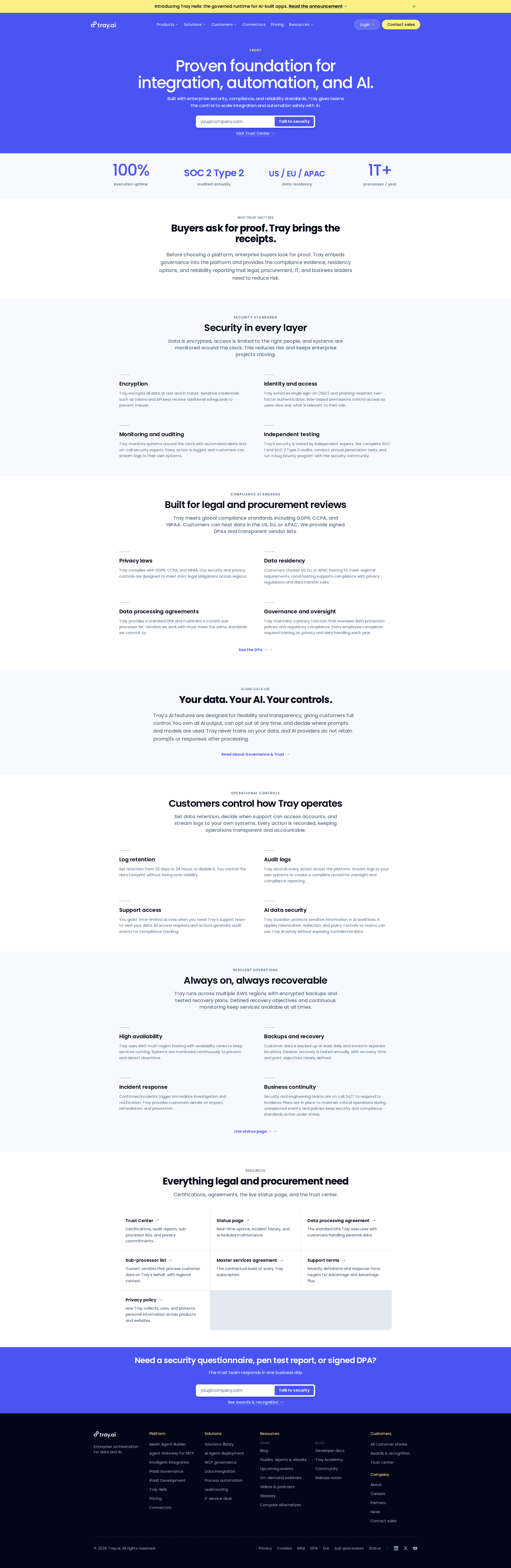Tray.ai security page