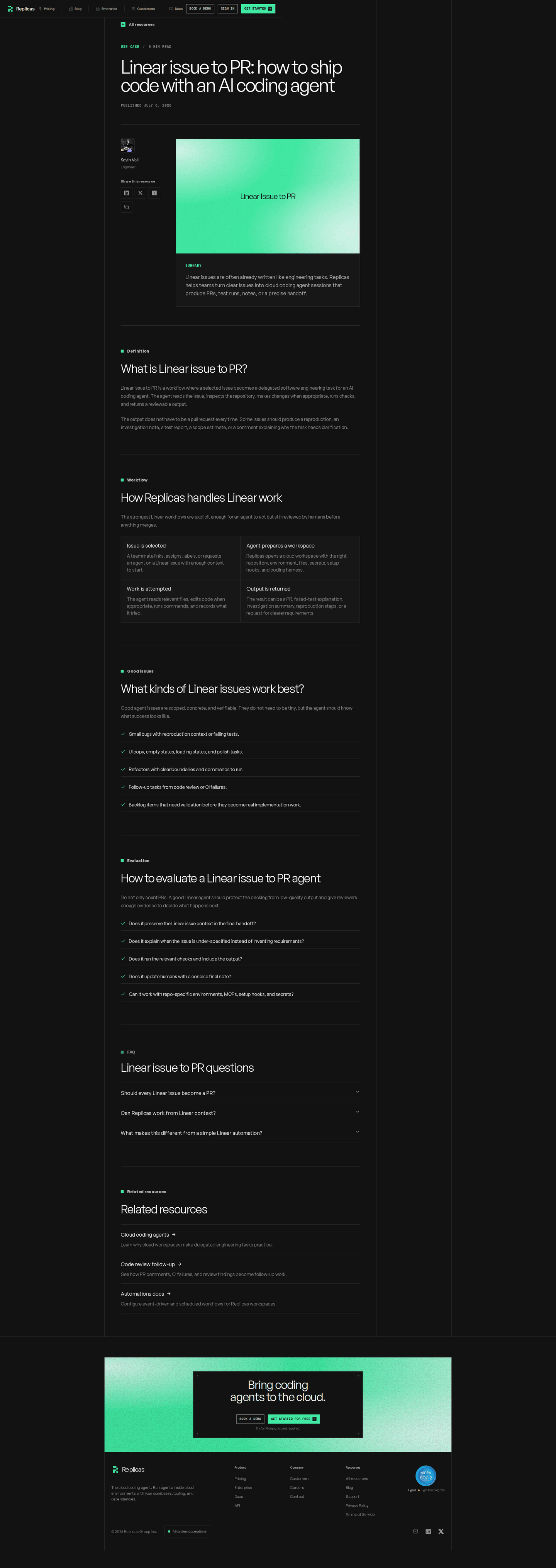 Replicas SEO landing page