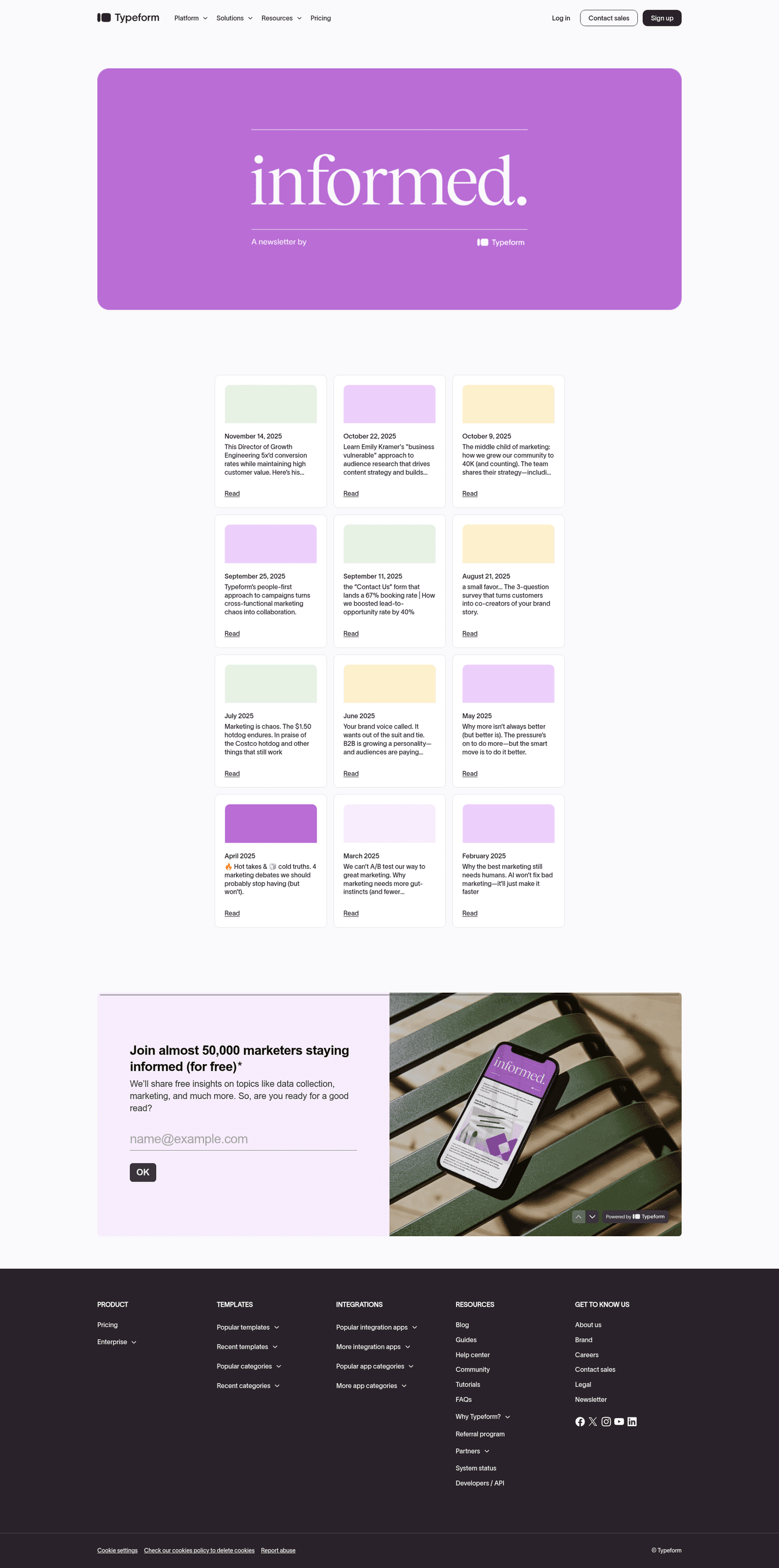 Typeform newsletter page