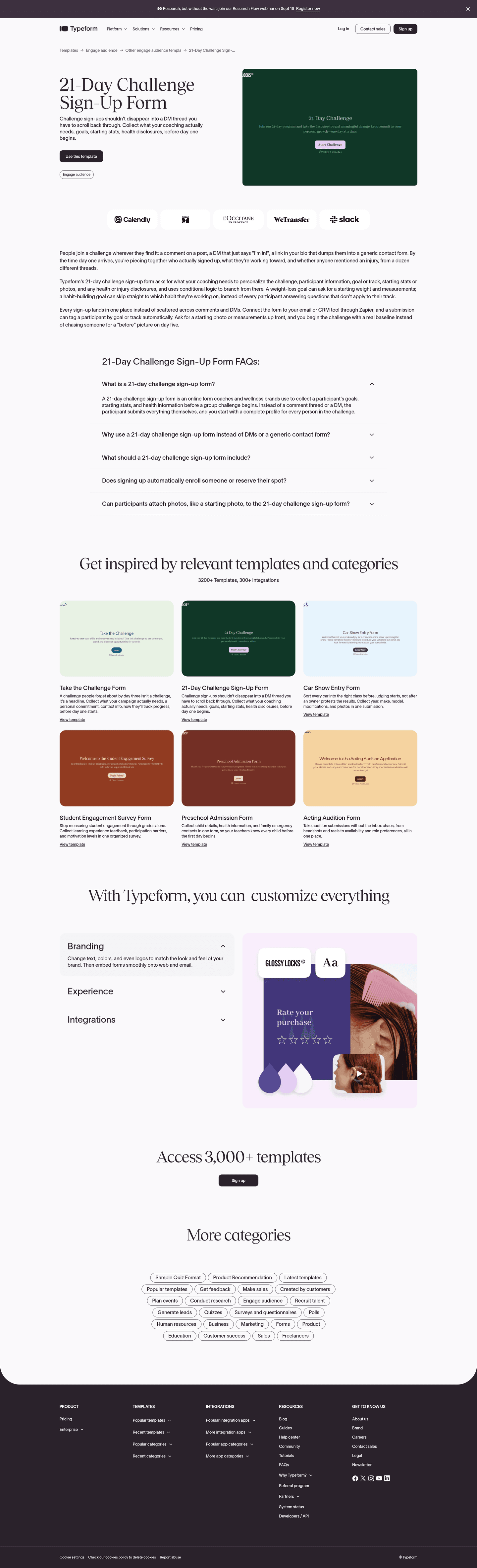 Typeform template page