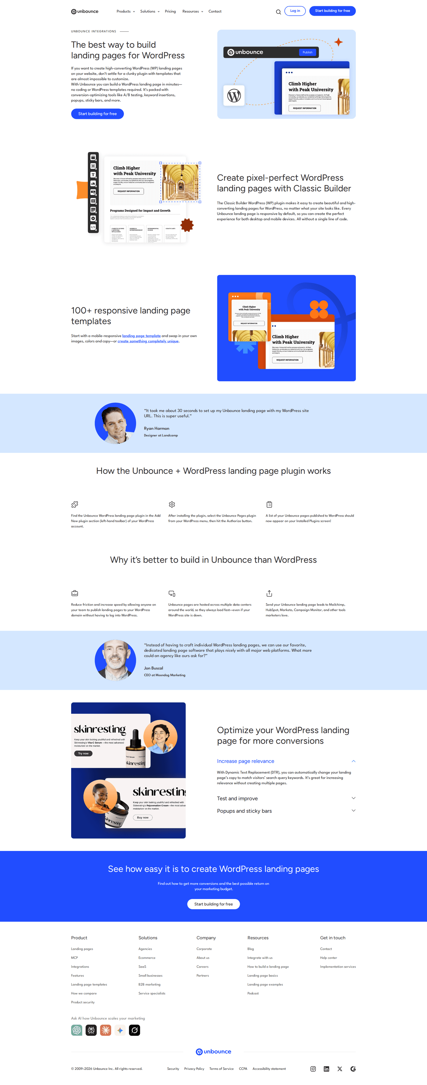 Unbounce integrations page