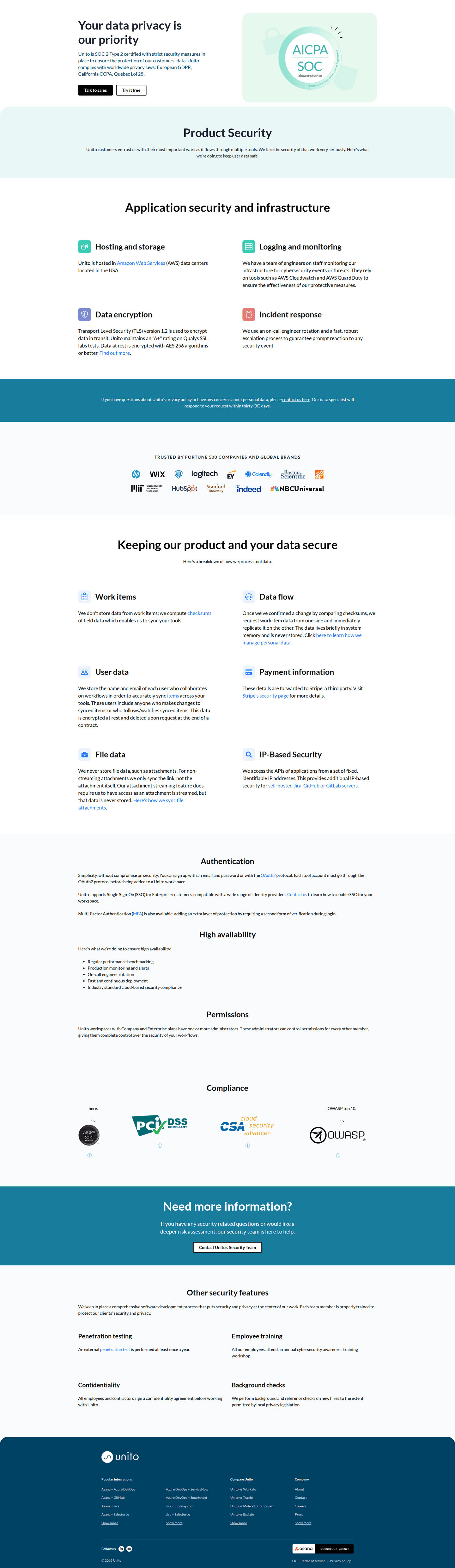 Unito security page