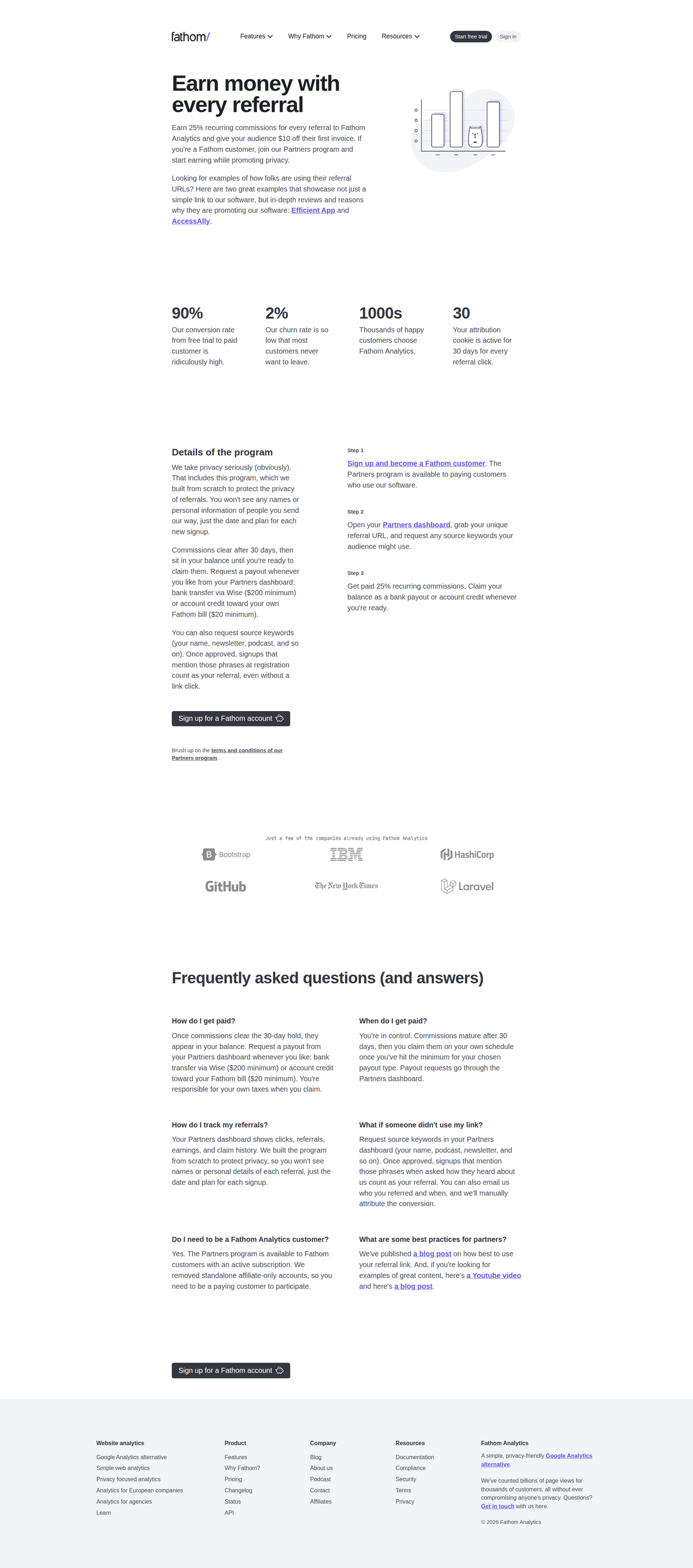 Fathom Analytics affiliate program page