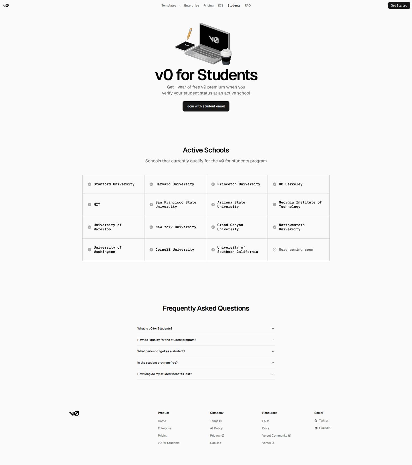 v0 startup program page