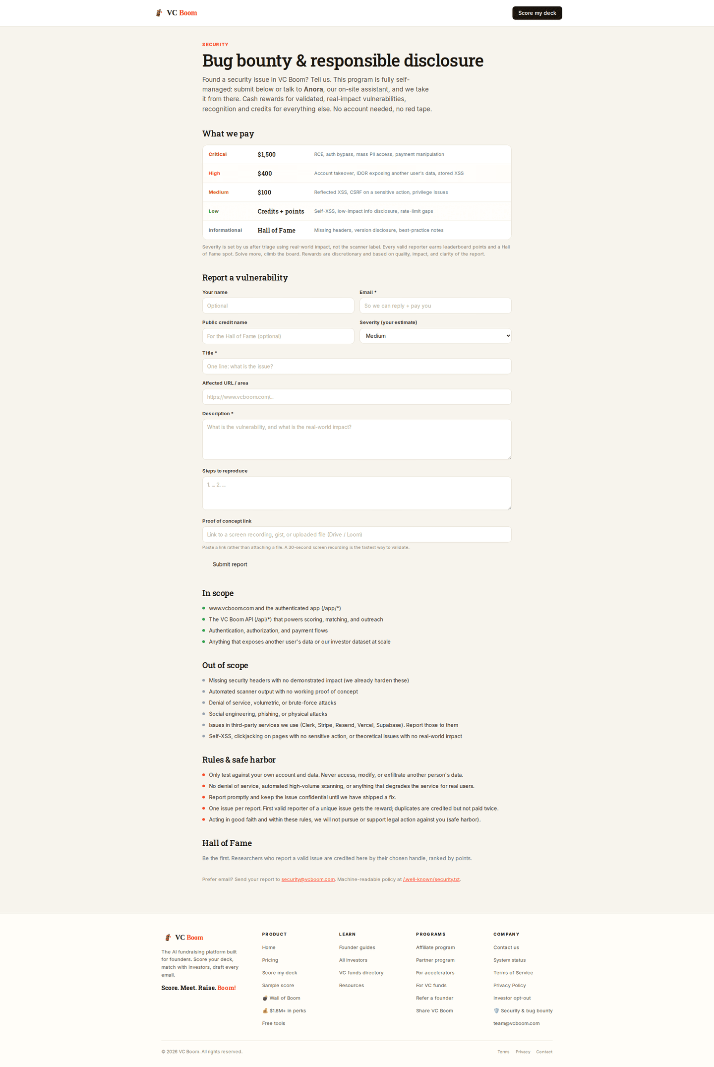VC Boom security page