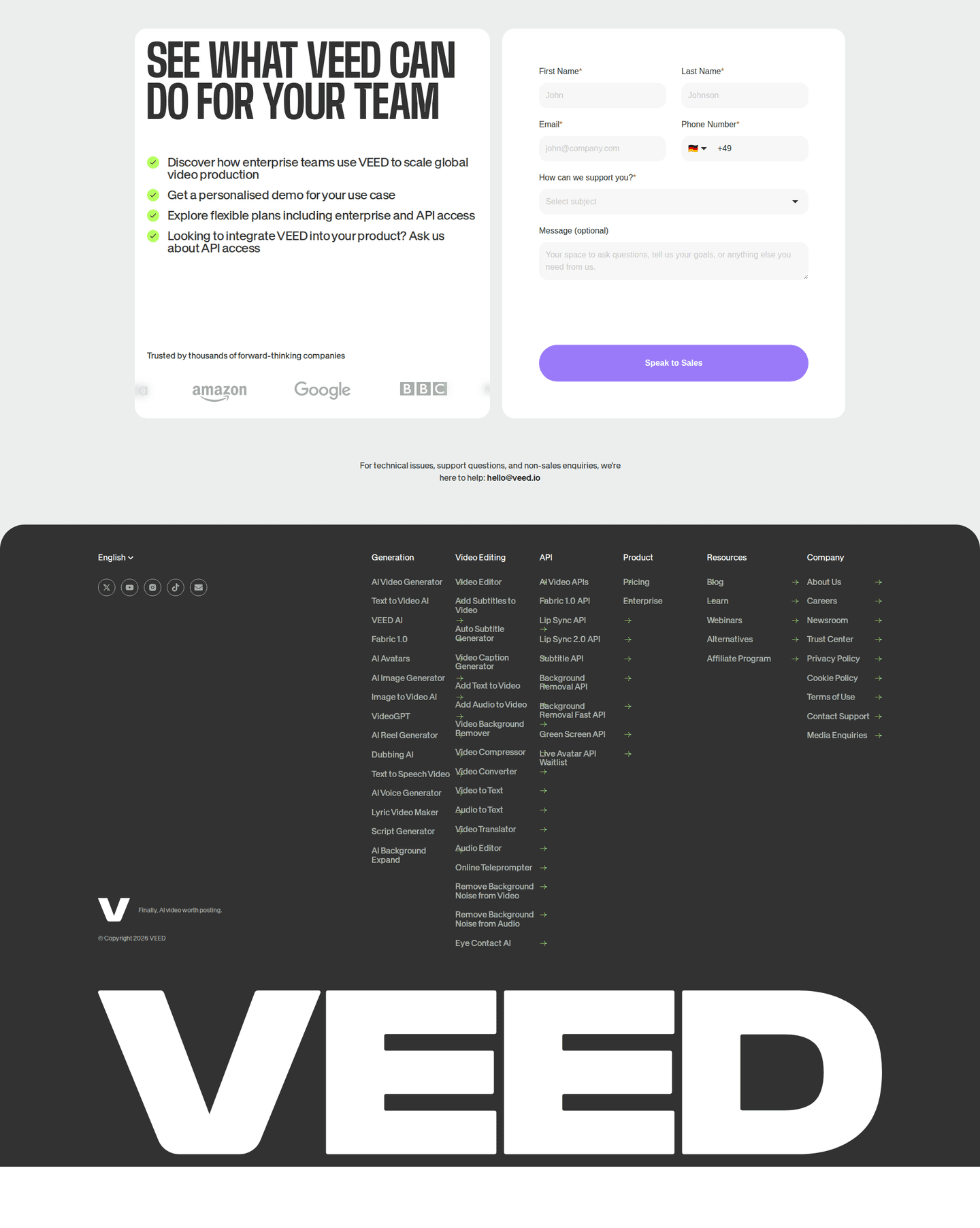 Veed.io contact page