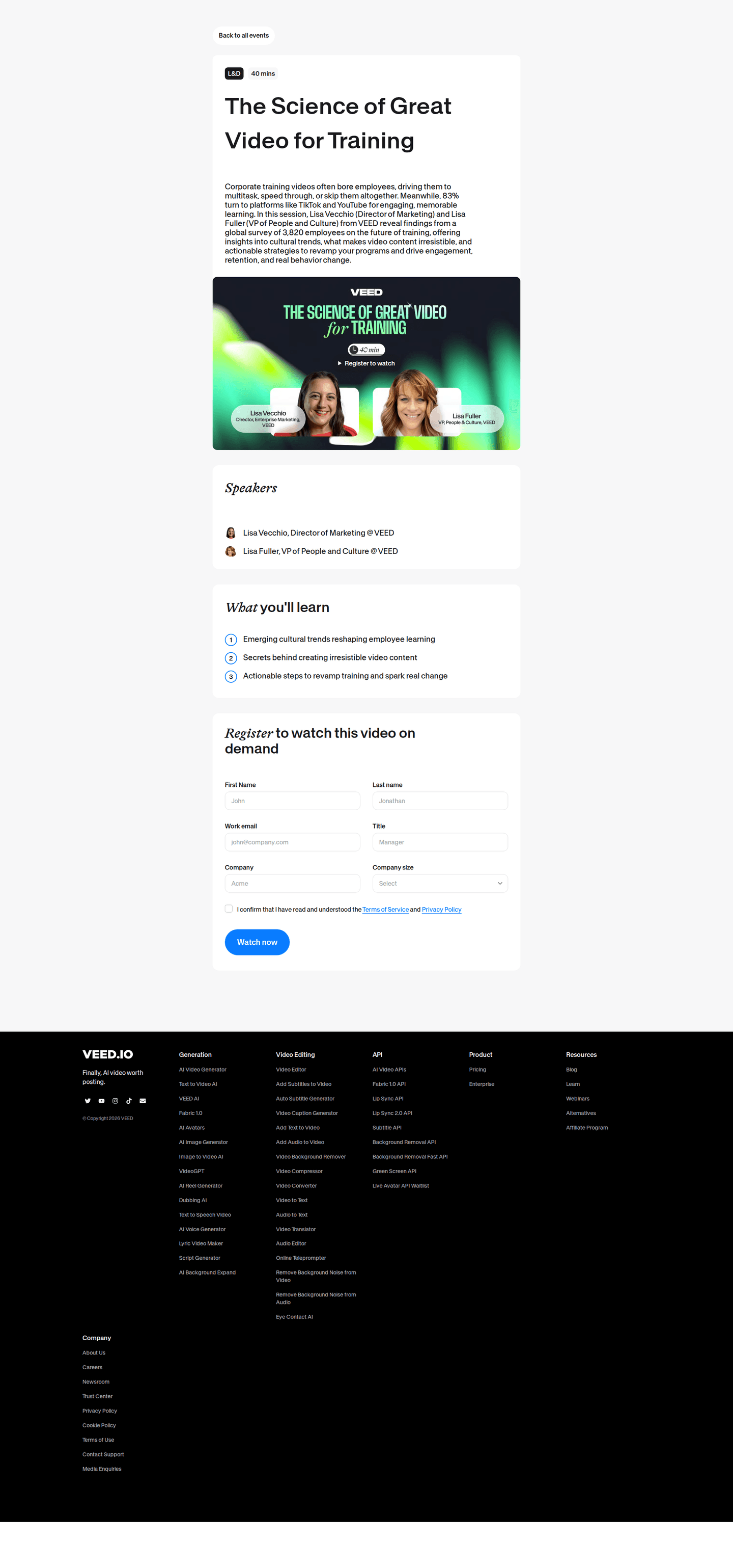 Veed.io webinar page