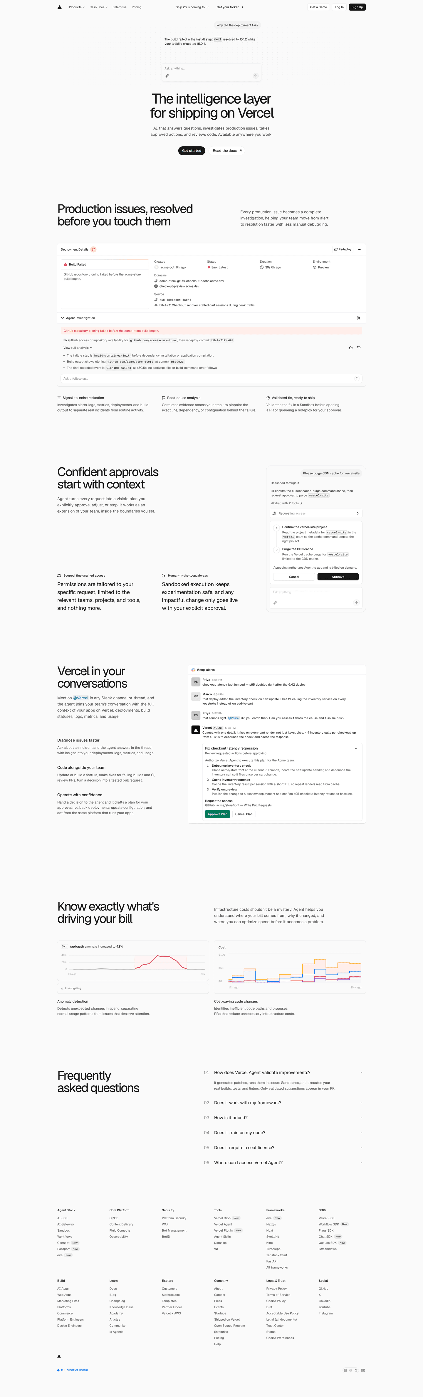 Vercel AI agent page