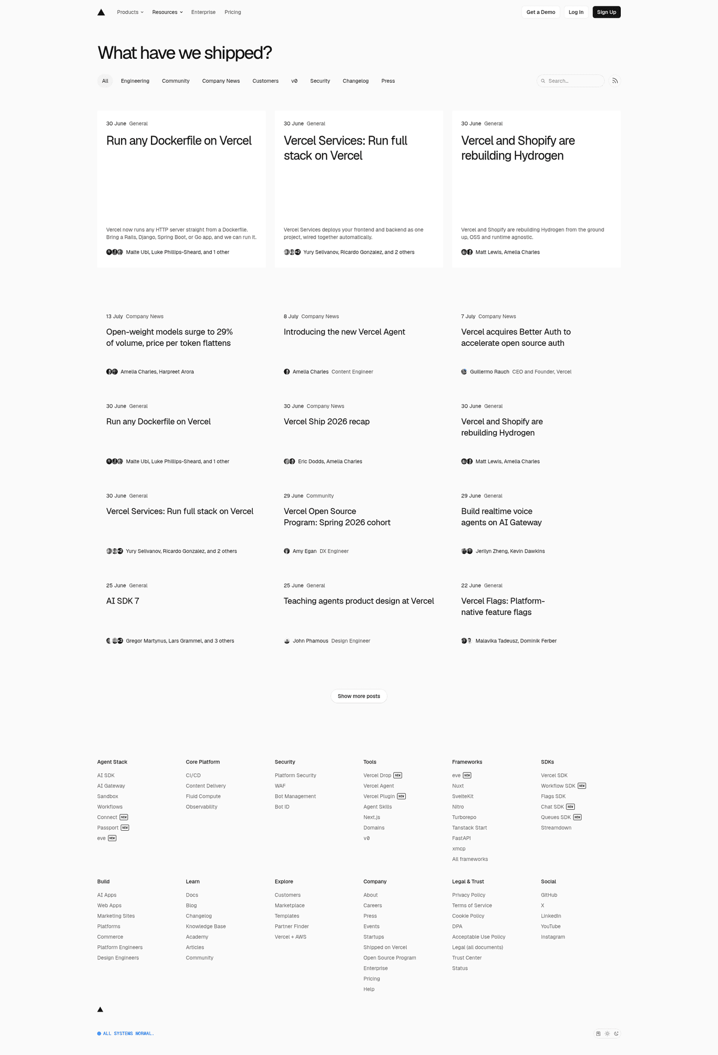 Vercel blog page