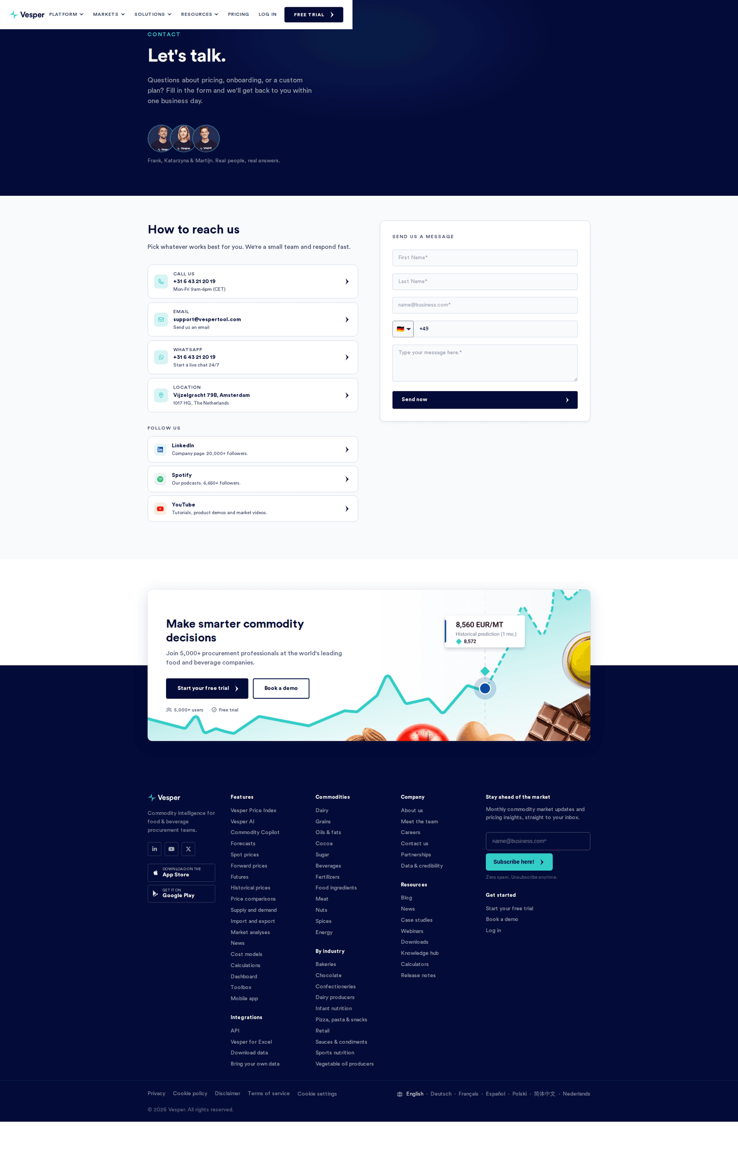 Vesper contact page