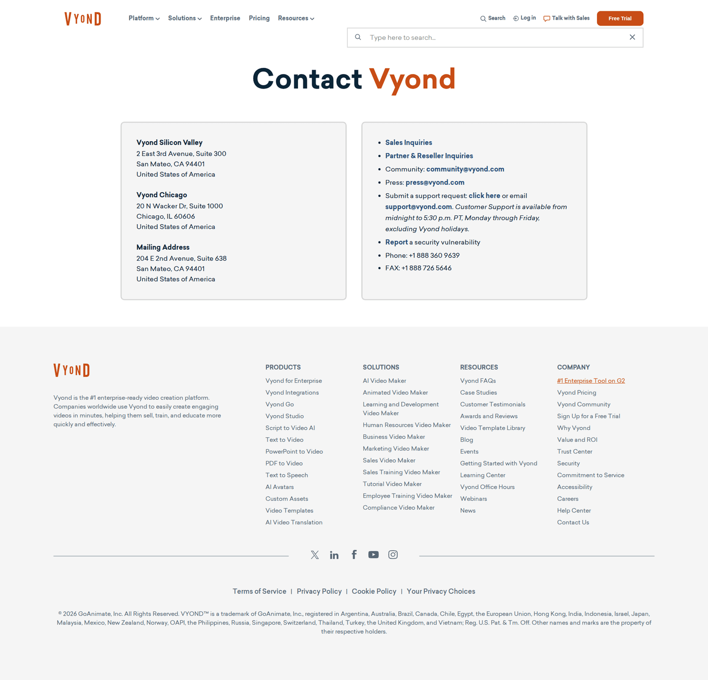 Vyond contact page