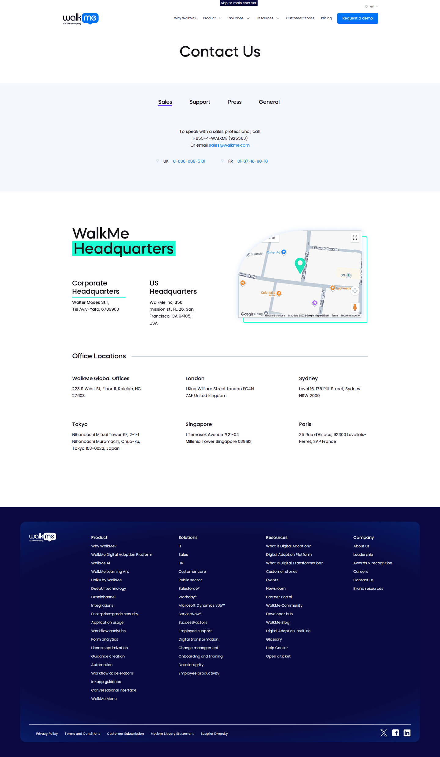 WalkMe contact page