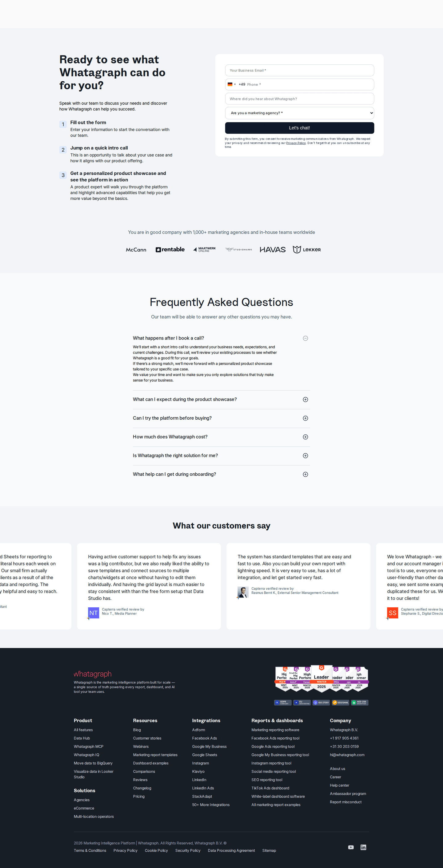 Whatagraph contact page