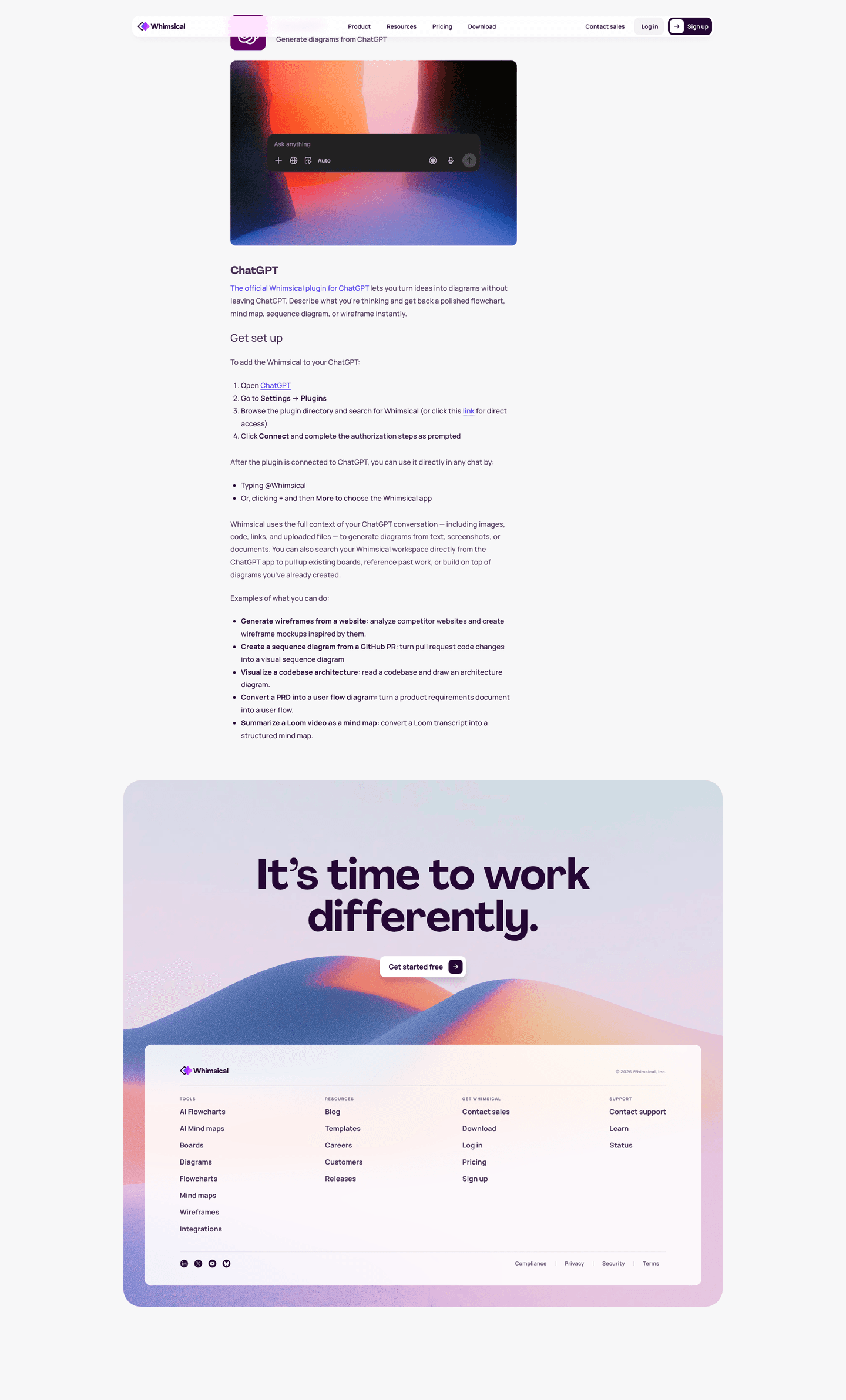 Whimsical integrations page