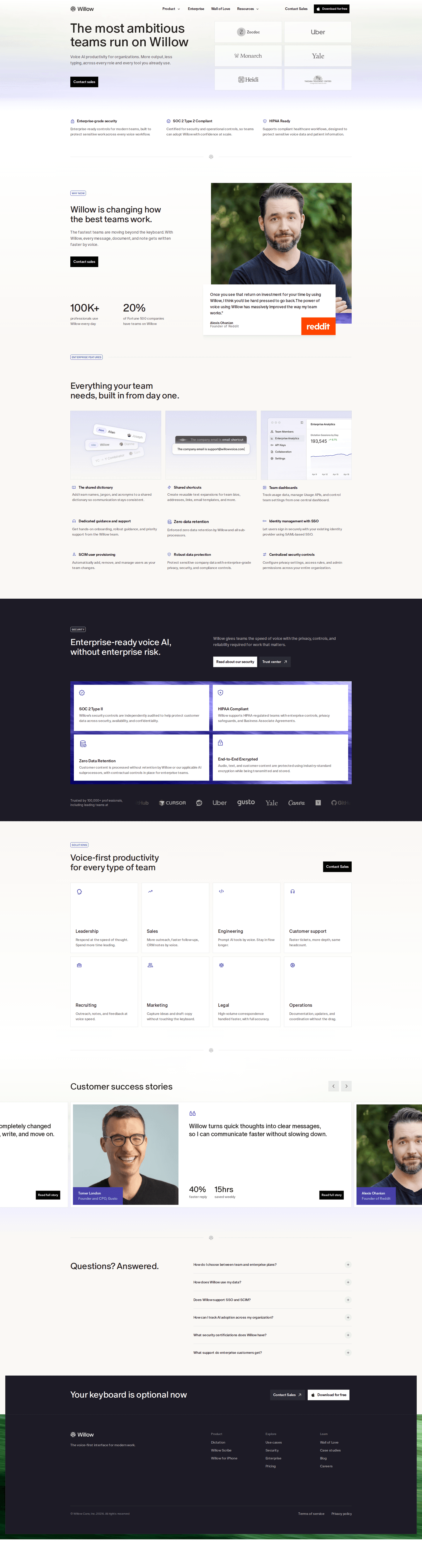 Willow Frontier Pro enterprise page