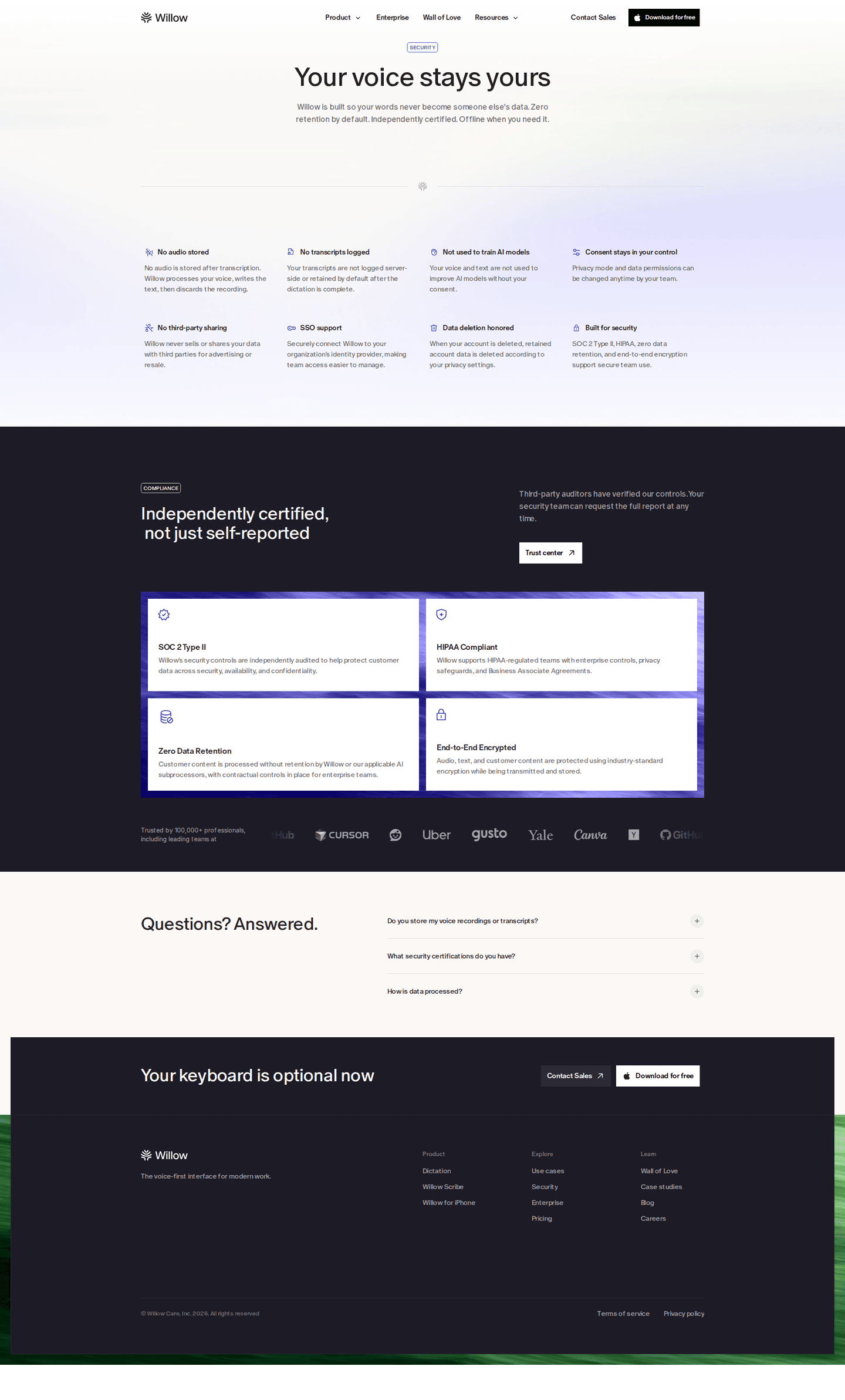 Willow Frontier Pro security page