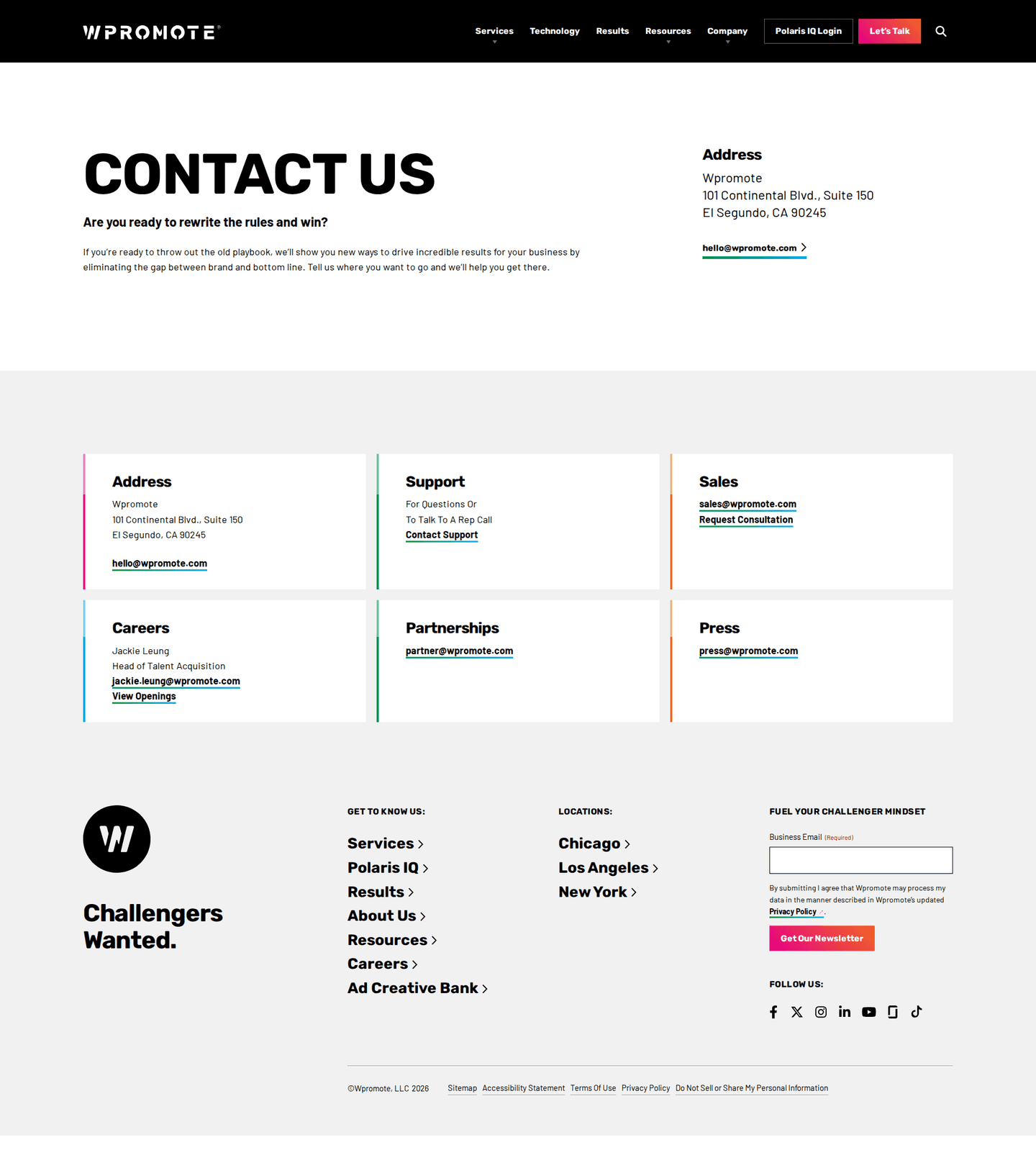 Wpromote contact page