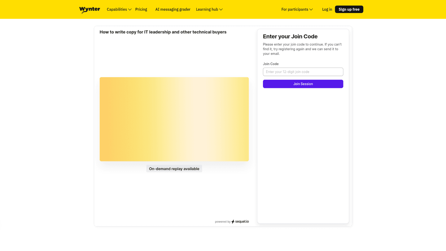 Wynter webinar page
