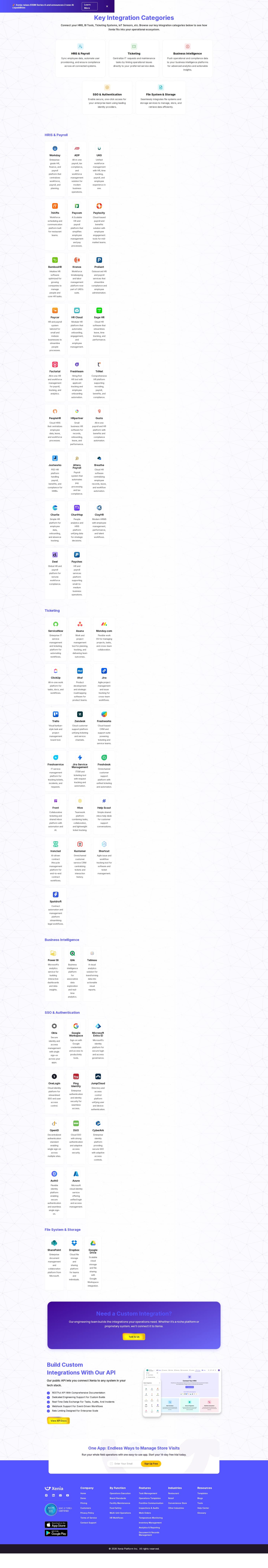 Xenia integrations page