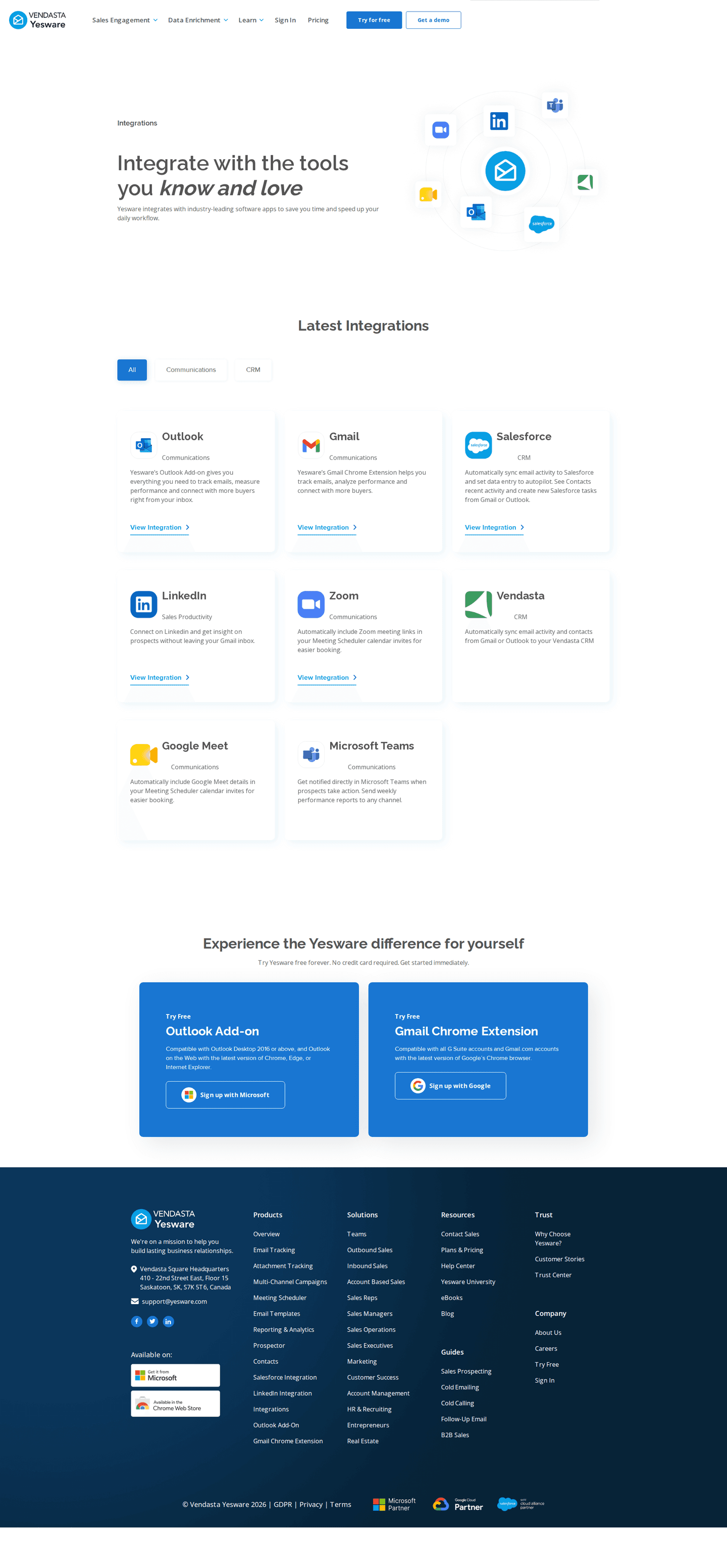 Yesware integrations page