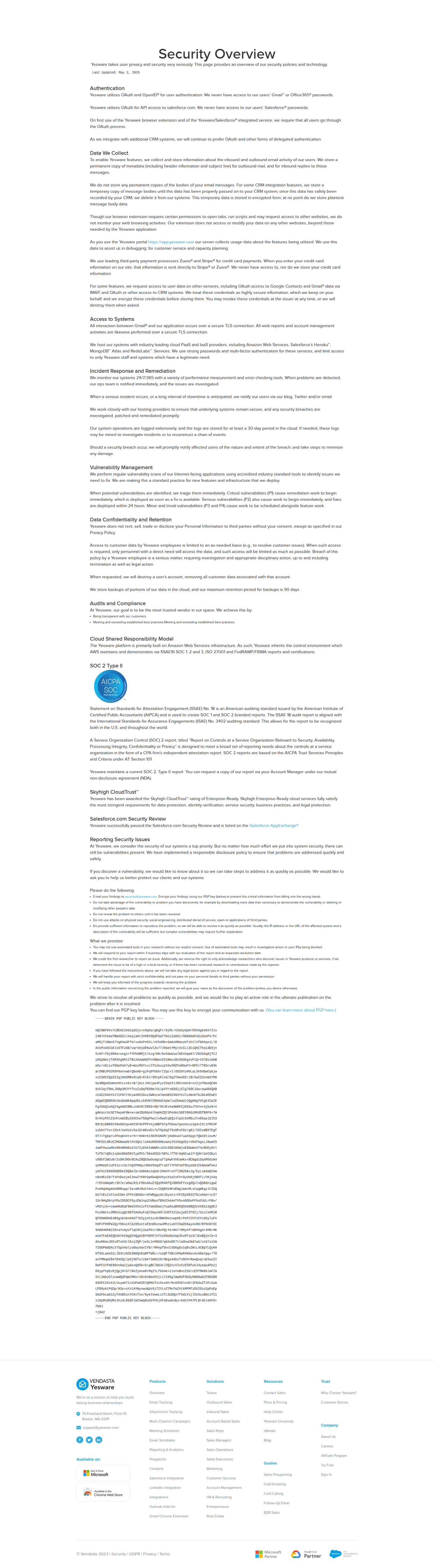Yesware security page