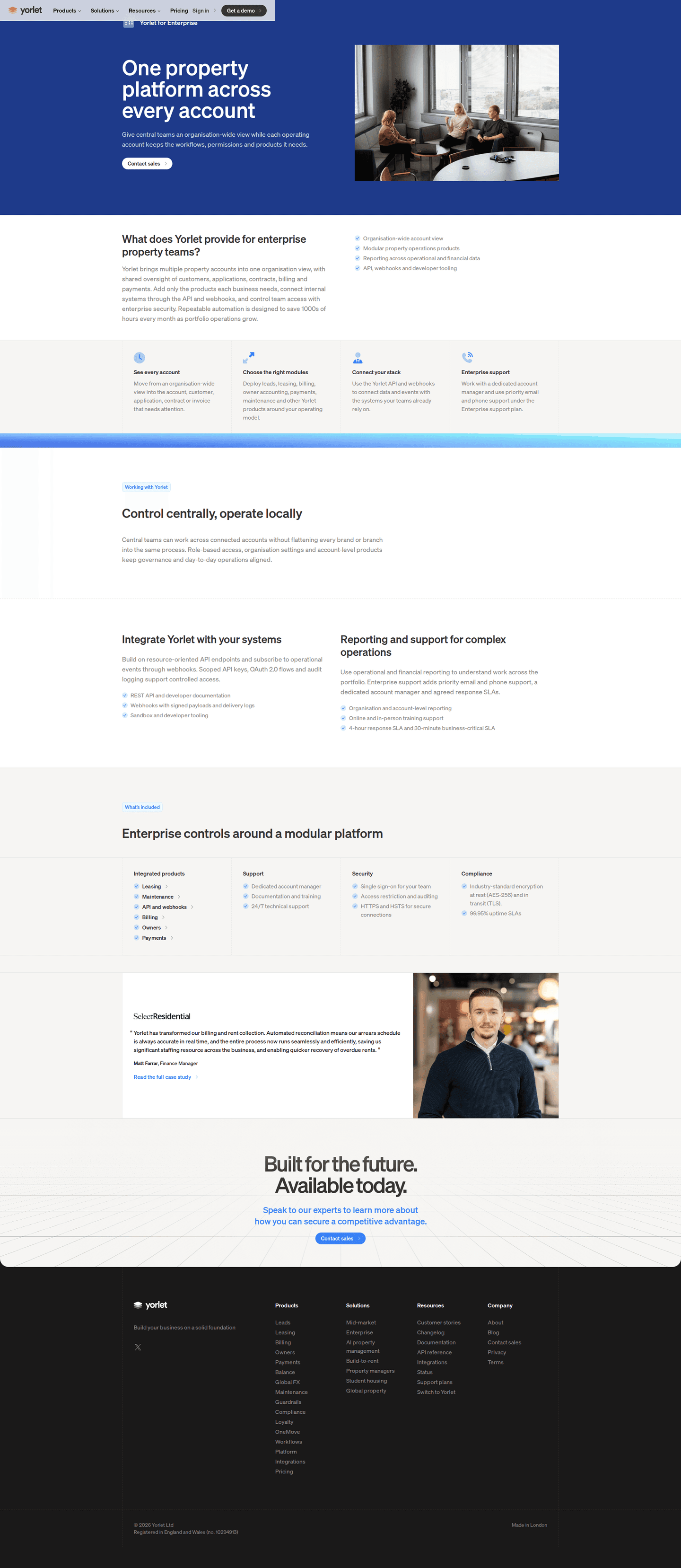 Yorlet enterprise page