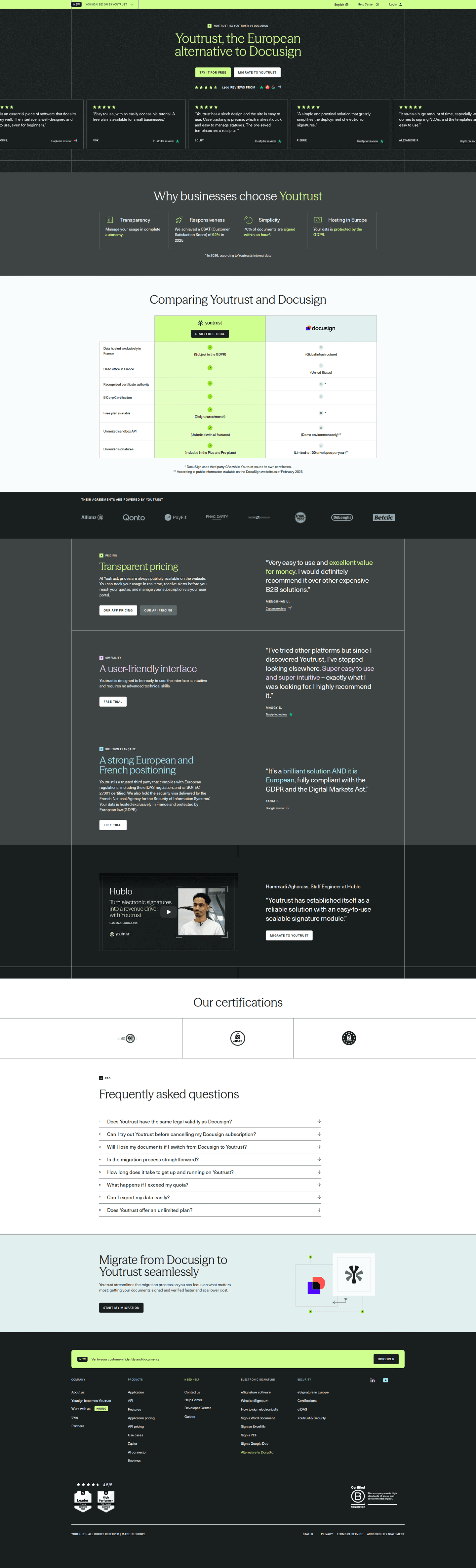 Yousign comparison page