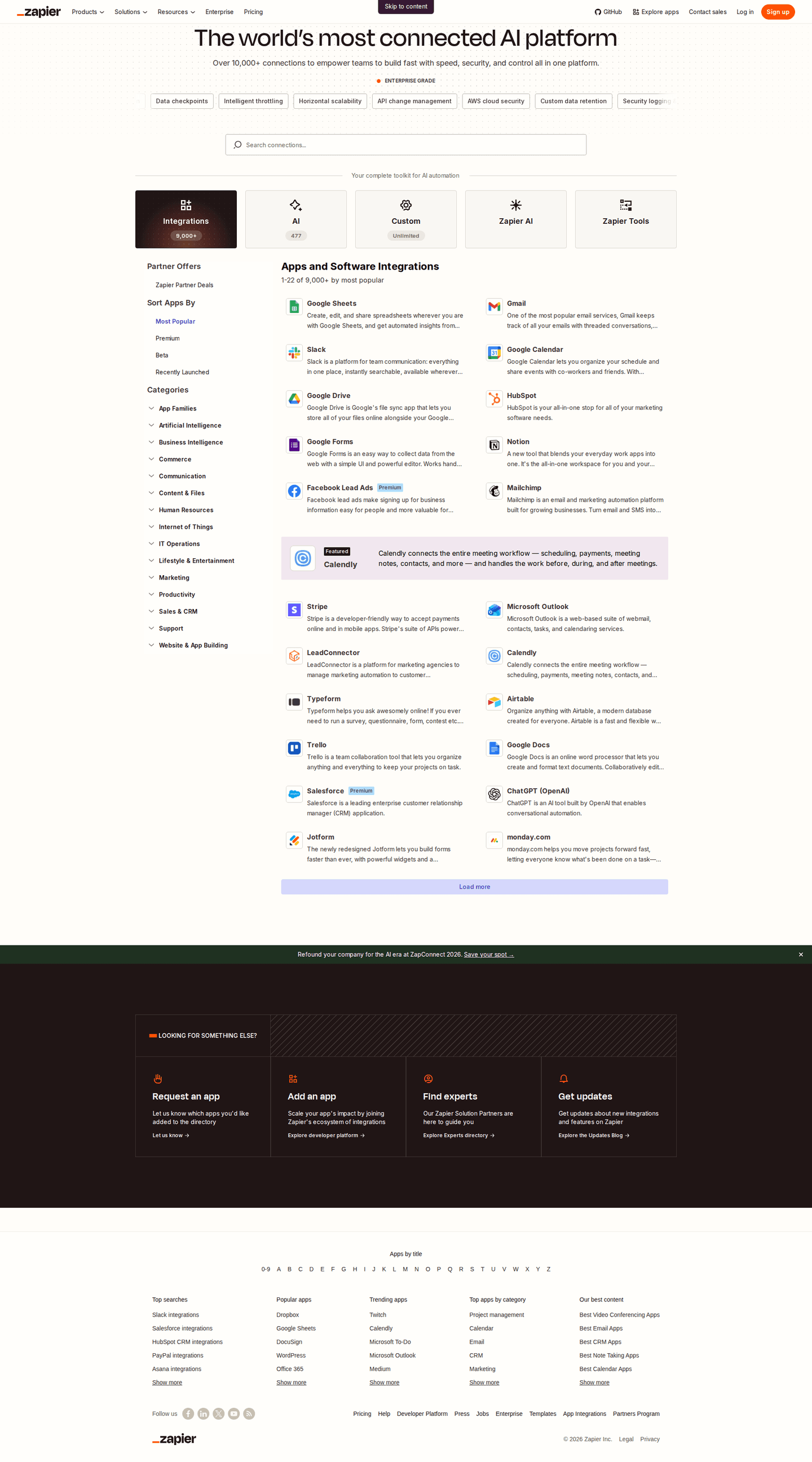 Zapier integrations page