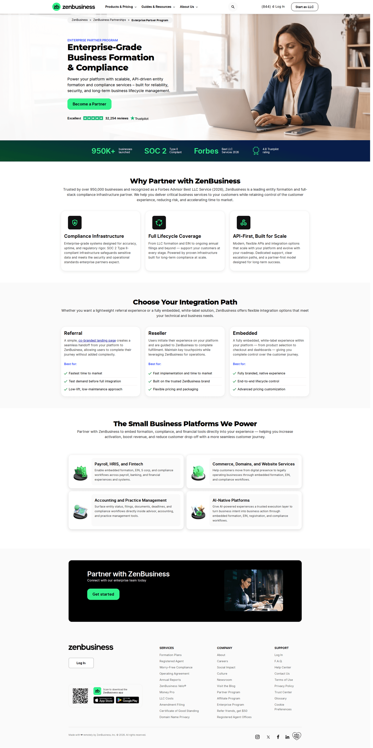 Zenbusiness enterprise page