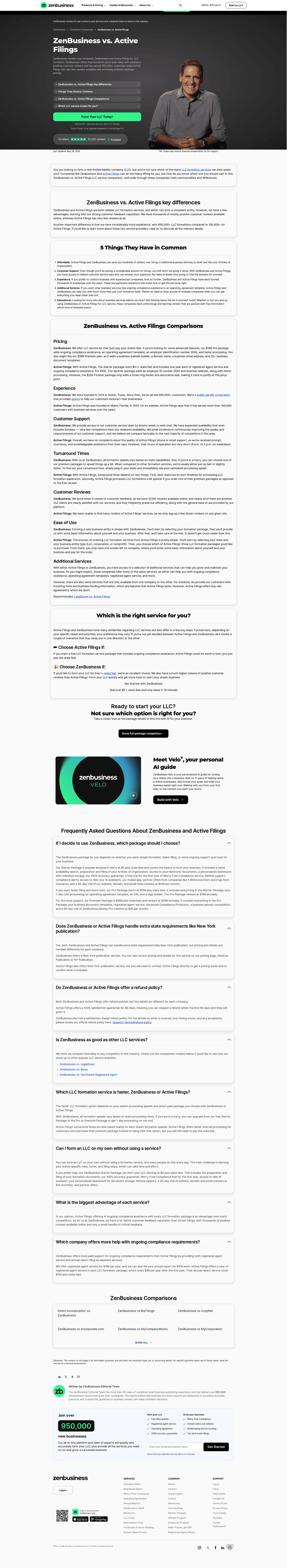 Zenbusiness comparison page
