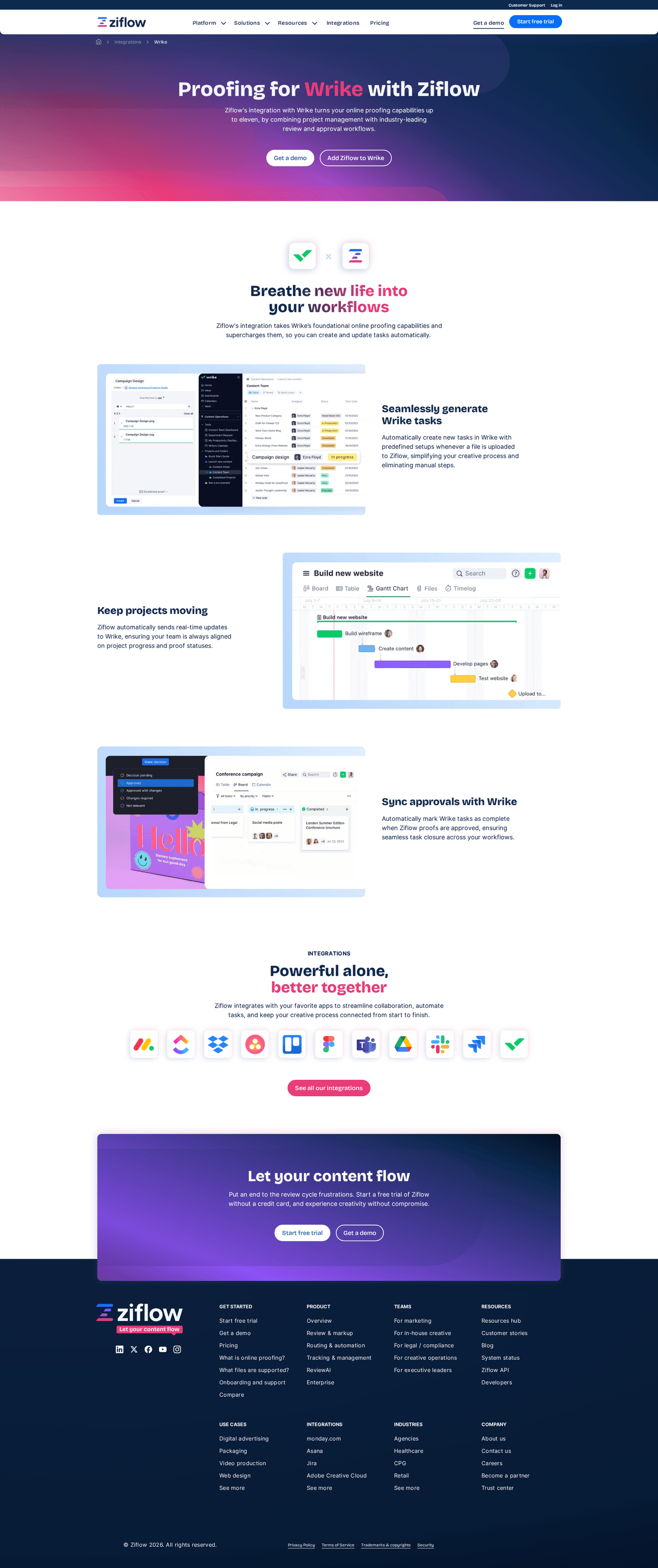 Ziflow integrations page