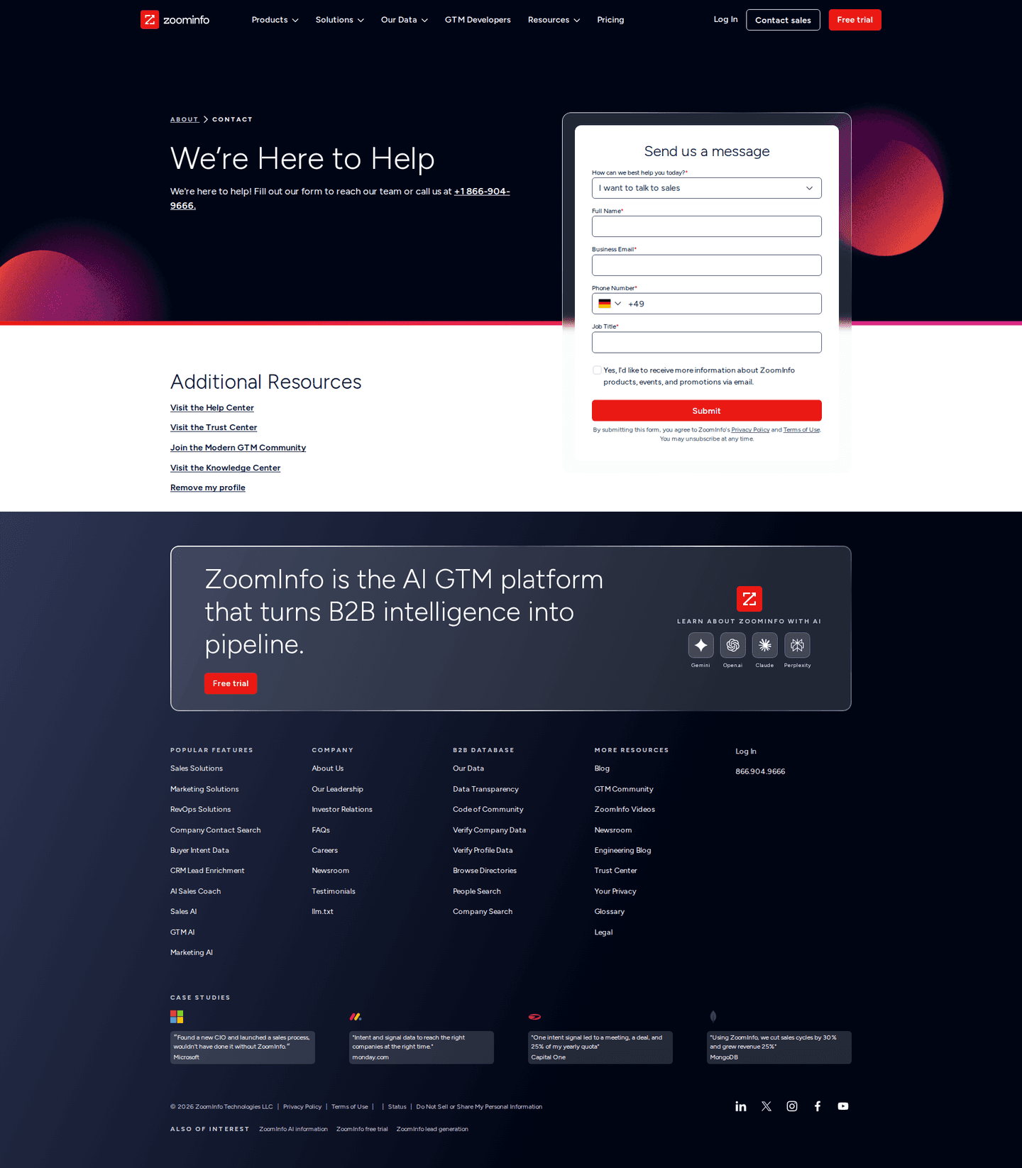ZoomInfo contact page