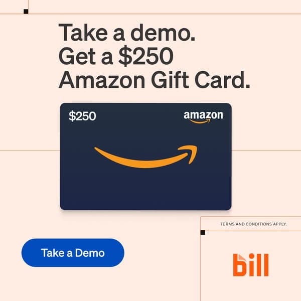 Bill's 125-day card: take a demo, get a $250 Amazon gift card, and the card is the whole picture