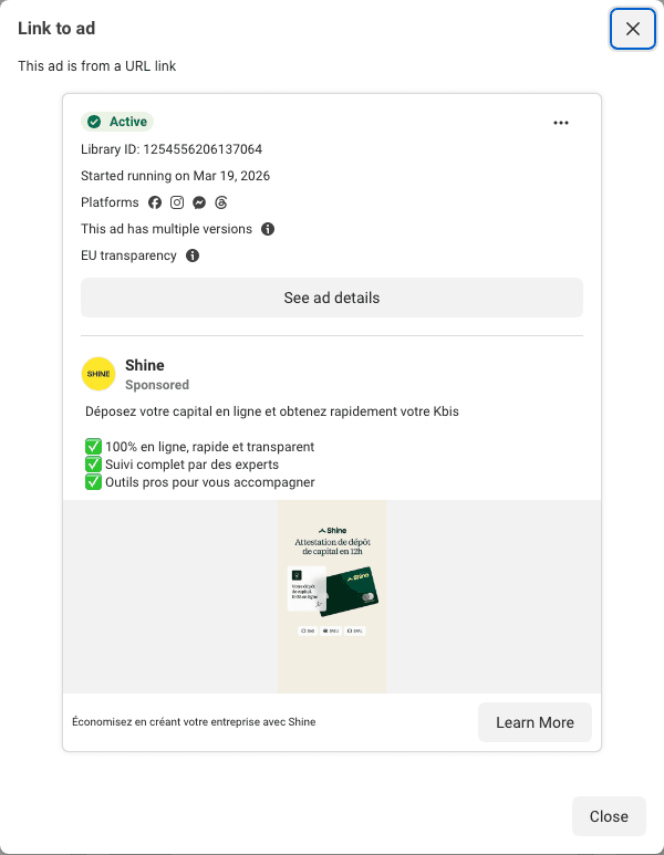 Shine's live capital-deposit card: a deposit certificate in 12 hours, a green card, nothing else