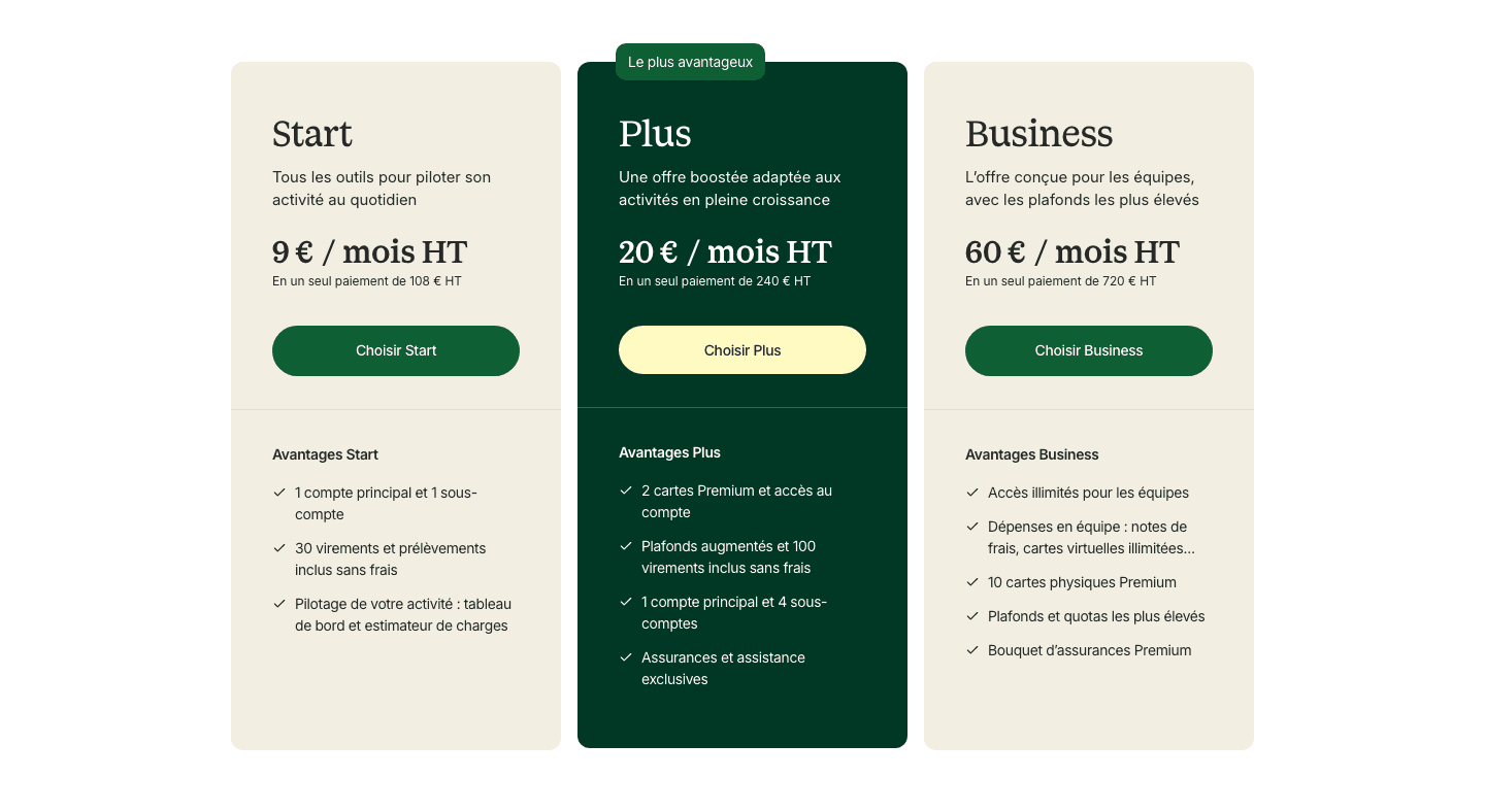 Shine's pricing: three plans at 9, 20 and 60 euros a month, with the deposit pack struck from 69 euros to 0