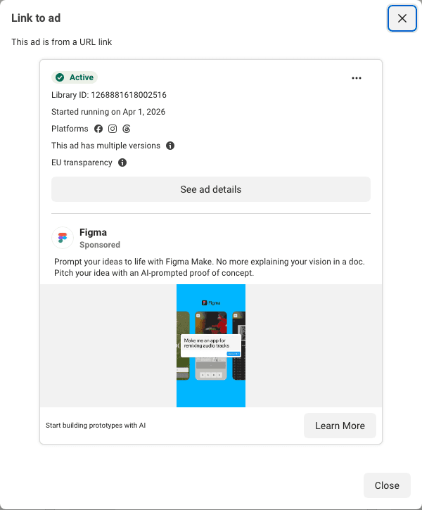 Figma's typed-prompt card, the closest thing to interactive proof in the set