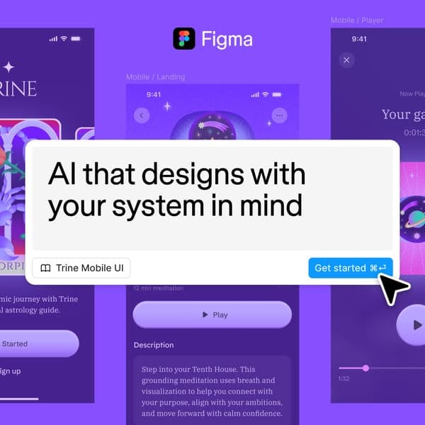Figma's 106-day card: AI that designs with your system in mind, typed over three mobile screens